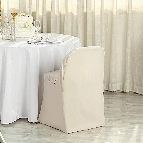 BalsaCircle 100-Pack Beige Polyester Folding Chair Covers - Removable Washable Seat Protectors for Dining, Party & Wedding Decor | Perfect for Indoor/Outdoor Events, Banquets & Home Use