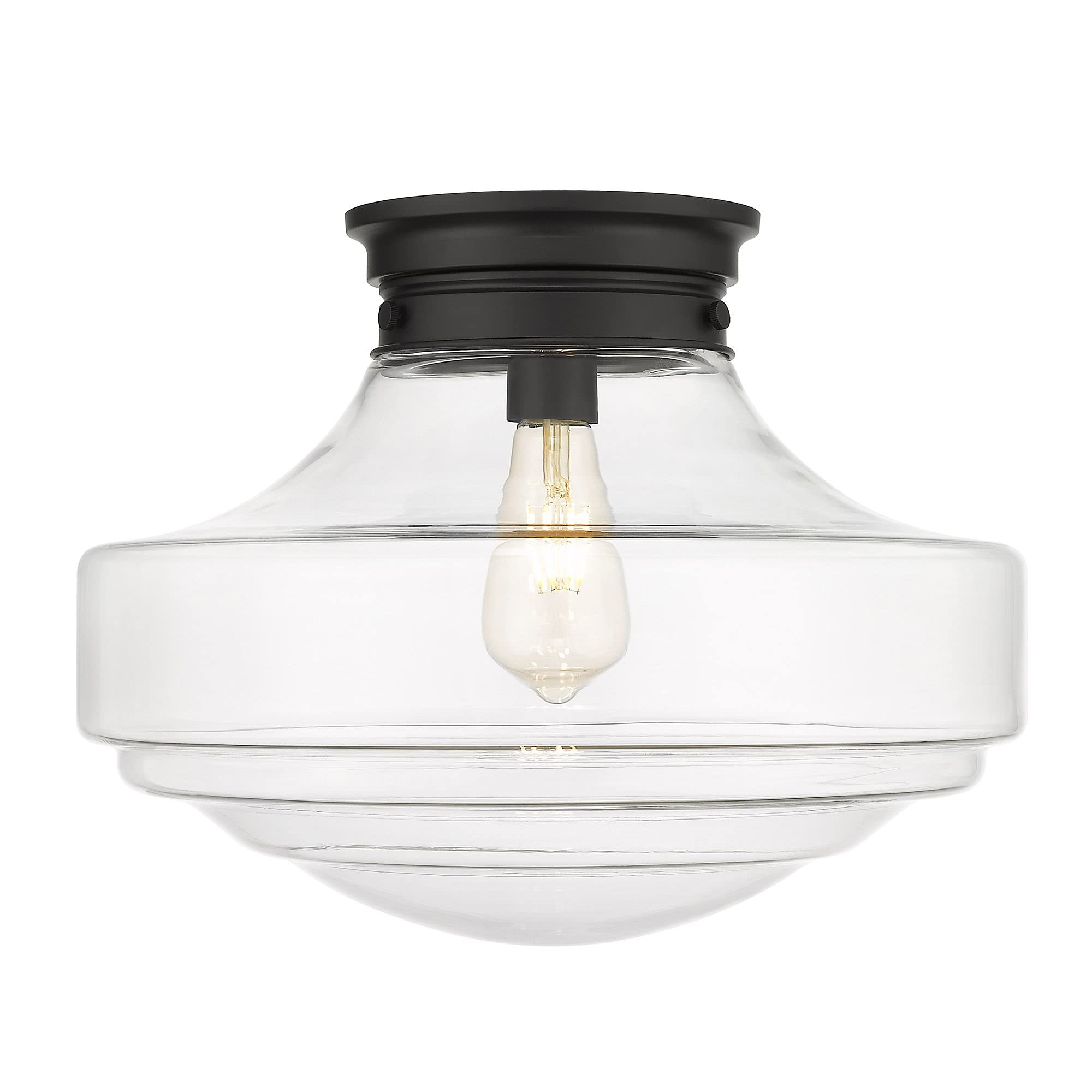 Matte Black Semi-Flush Mount Ceiling Light Fixture with Clear Glass Shade - Modern Lighting for Bedroom, Living Room & Dining Room