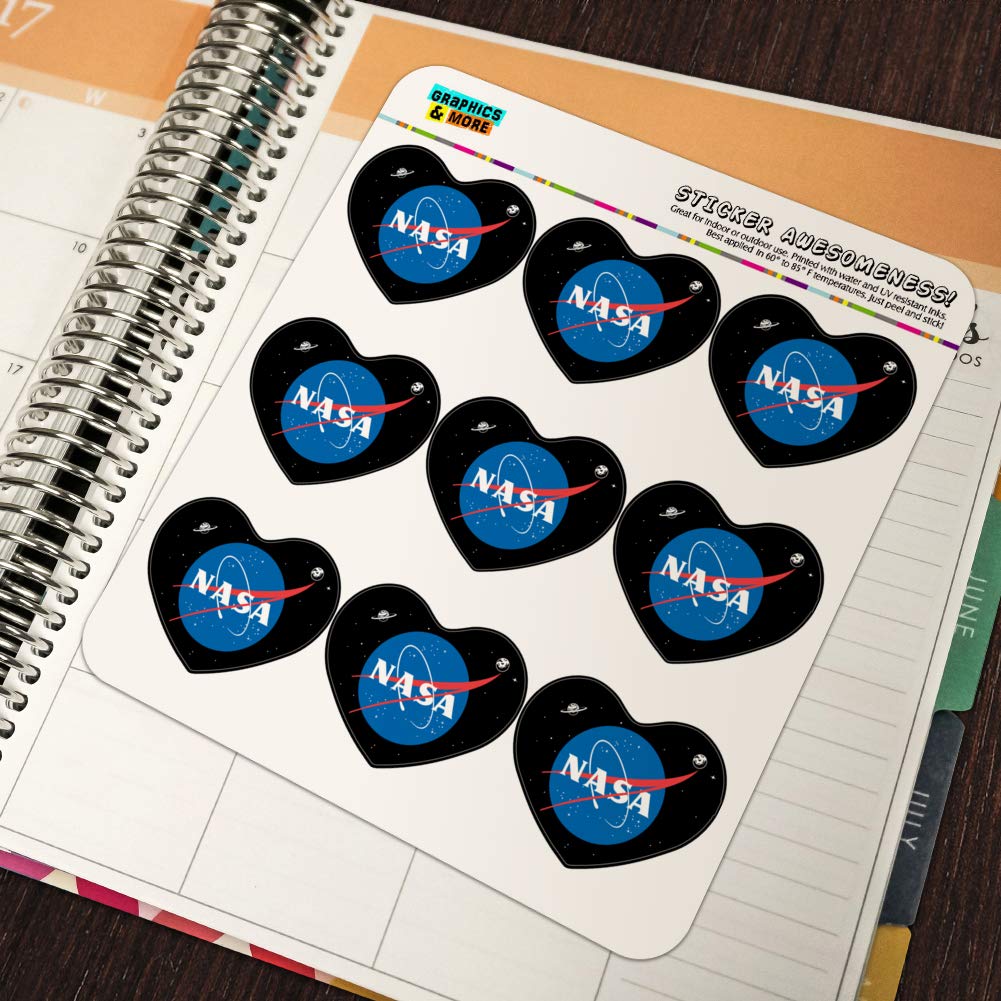 NASA Official Meatball Logo Heart Shaped Planner Stickers - Perfect for Scrapbooking, Bullet Journals, DIY Crafts & School Projects - Decorate Calendars, Notebooks, Gift Cards
