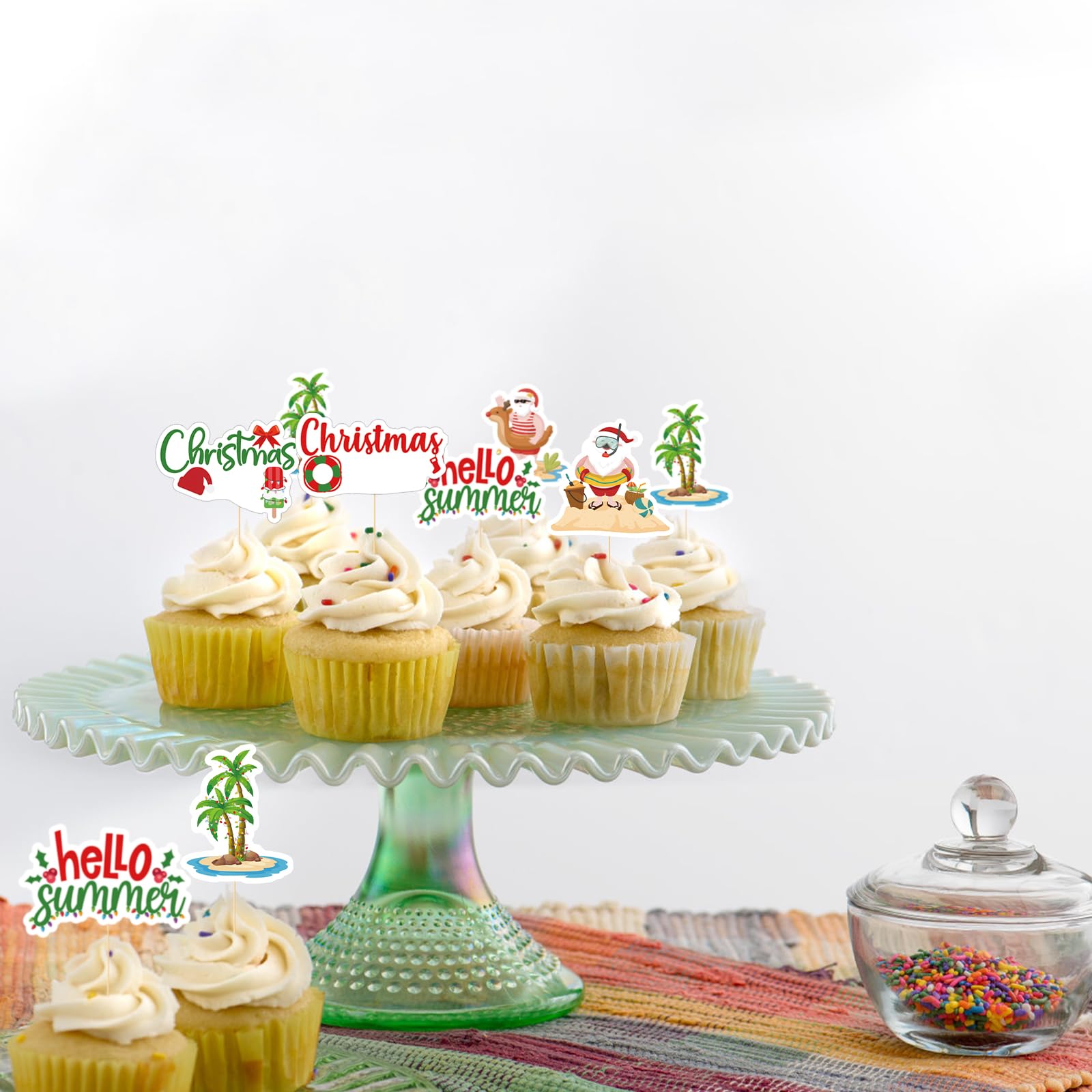 GXSOVSO 24Pcs Summer Christmas Cupcake Toppers - Beach, Luau & Pool Party Decorations | Perfect for Summer BBQs, Holiday Baking & Tropical Themed Celebrations