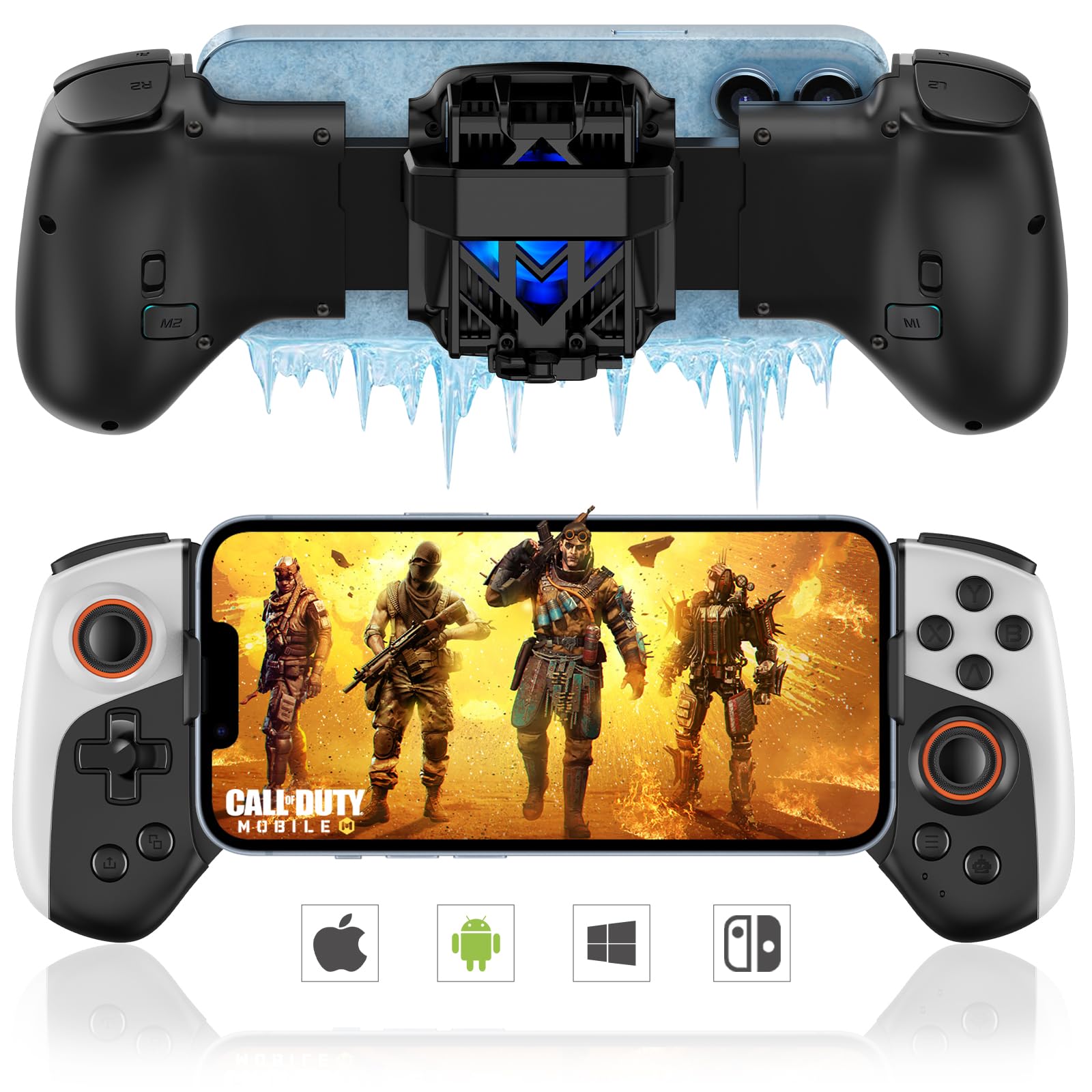 Wireless Bluetooth Game Controller for iPhone 16/15/14/13, Android, Switch & PC - RGB Cooling Fan with Heat Conduction Plate, Turbo/Macro Functions - Compatible with Samsung, LG, Google Phones - Perfect for Fortnite, Call of Duty Mobile & Cloud Gaming - Great for Travel, Home Entertainment & eSports - Ideal Gift for Gamers | Use for Mobile Gaming, Online Tournaments, Long Gaming Sessions, Travel Entertainment, Home Console Gaming & Competitive eSports Matches