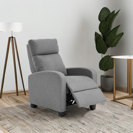 FDW Recliner Chair - Grey Single Reclining Sofa with Padded Seat & Backrest for Living Room, Home Theater, Lounge | Perfect for Relaxing, Watching Movies & Napping