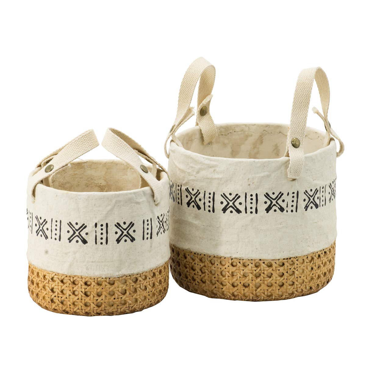 A&B Home Flower Pot Woven Basket - Set of 2 Cement Planters with Cotton Handles for Indoor/Outdoor Decor - Boho Style Garden Plant Basket for Living Room, Patio, Balcony & Office Decor