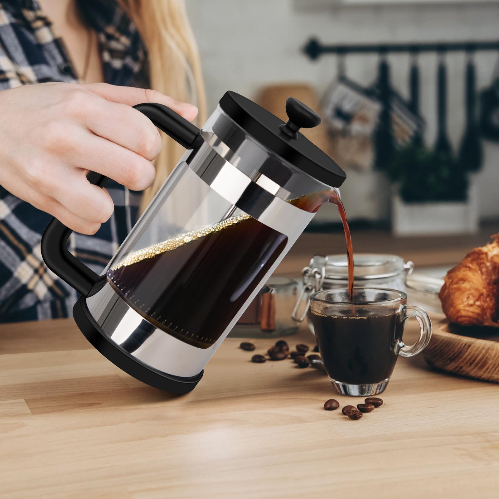 RAINBEAN 12 Oz French Press Coffee Maker - Single Serve Mini Coffee Press with 3-Stage Filtration, Heat-Resistant Borosilicate Glass - Perfect for Home, Office & Travel Coffee Brewing