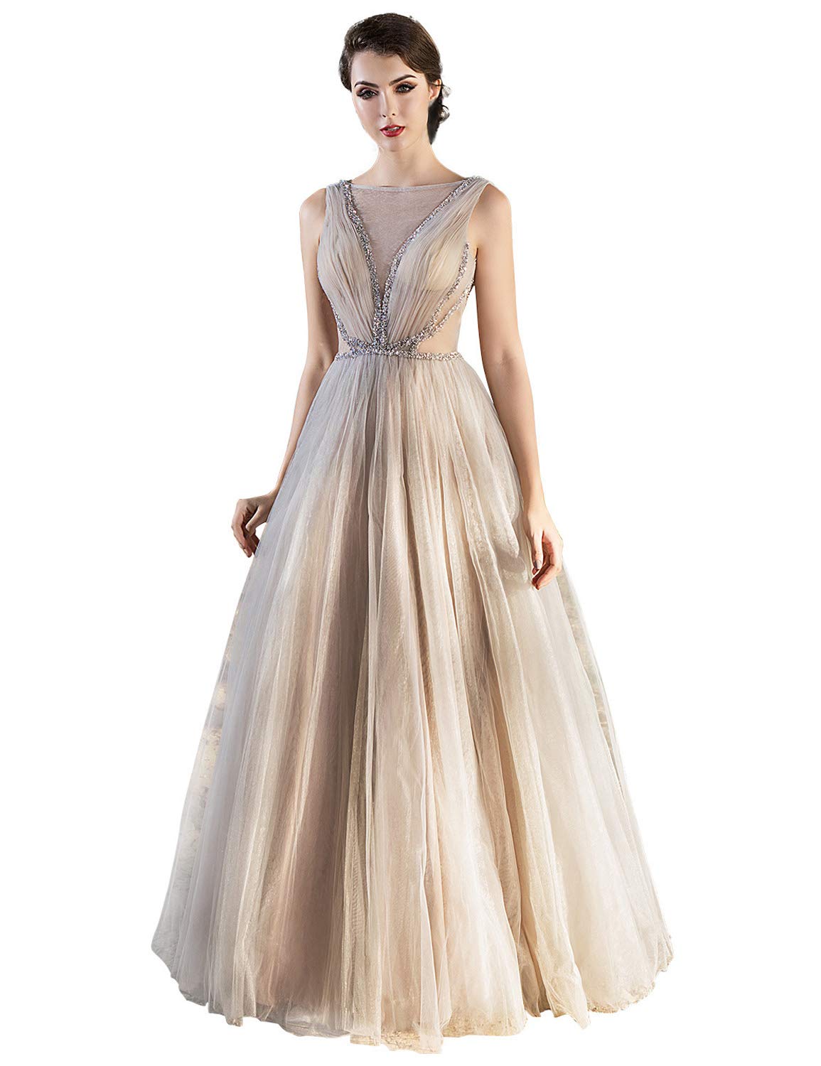 Elegant Long Tulle Sleeveless Prom Dress for Women - Backless Evening Gown for Formal Events, Homecoming, Wedding Guest & Special Occasions