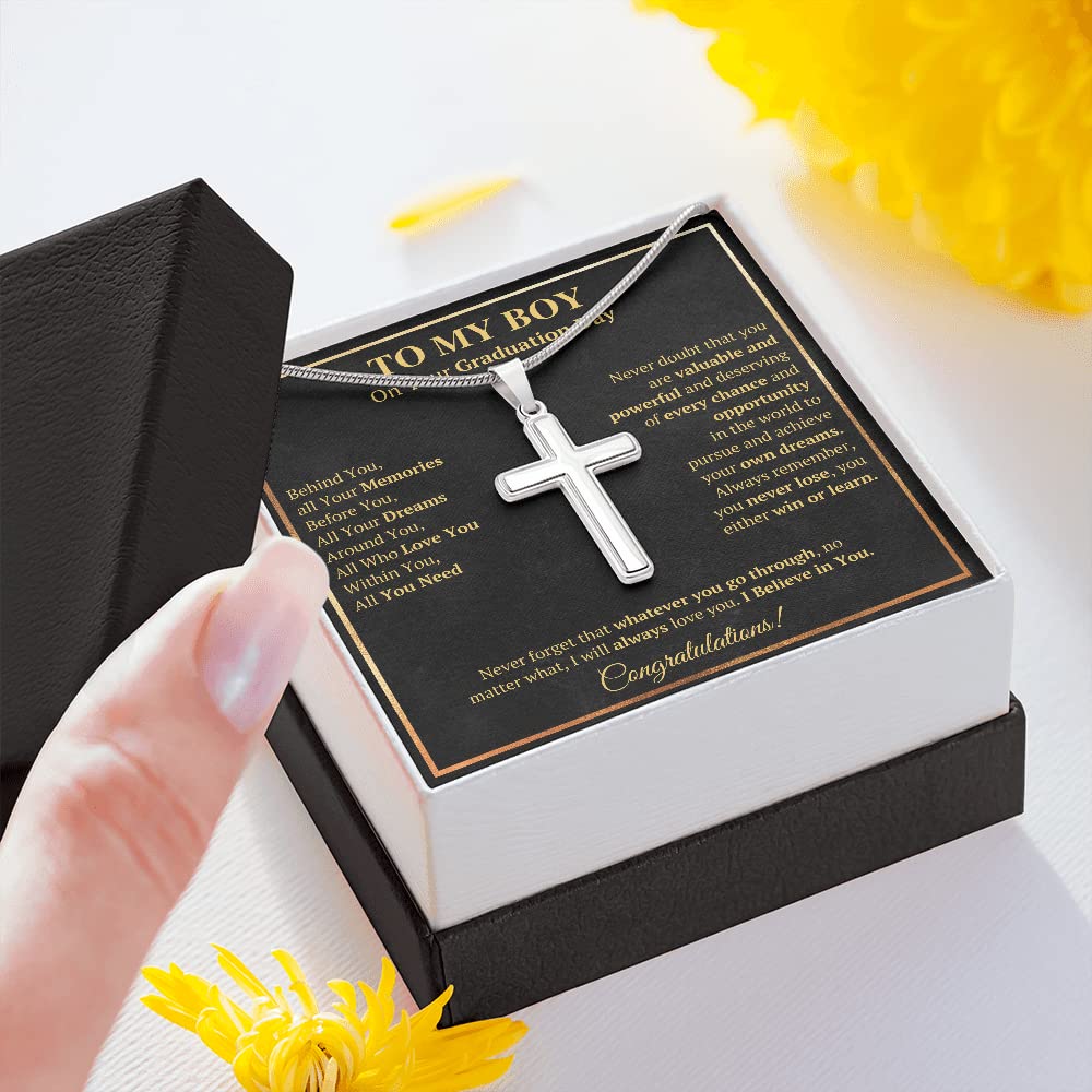 2022 Graduation Cross Necklace for Men - Inspirational Gift for Son, Grandson, Brother, Boyfriend - Includes Message Card & Gift Box - Perfect for Graduation Ceremony, Party & Special Occasions