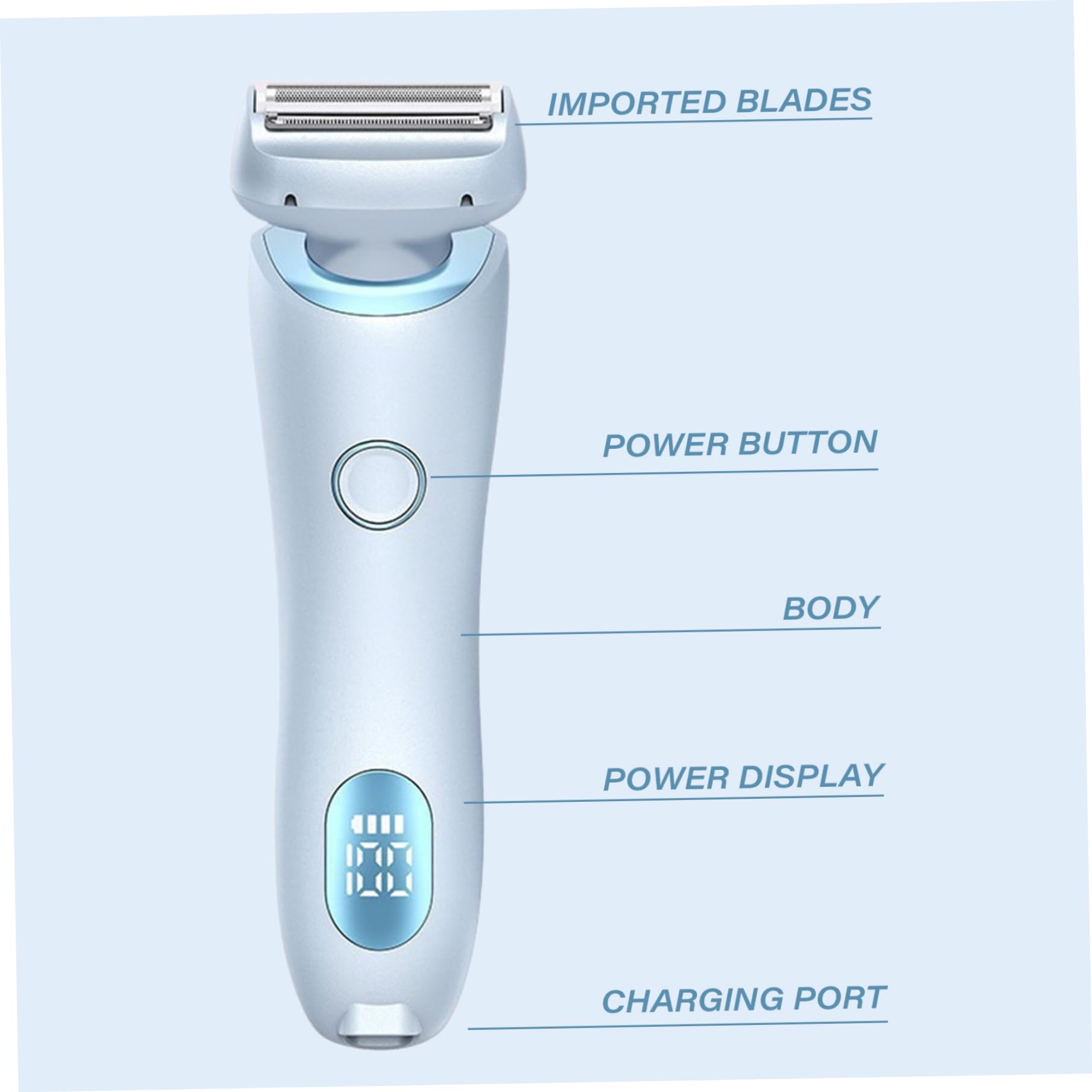 **Painless Electric Shaver for Women - 3 Blades Waterproof Body Hair Trimmer for Bikini, Underarm, Legs & Arms - Rechargeable & Cordless - Perfect for Travel & Quick Grooming (Blue)**
