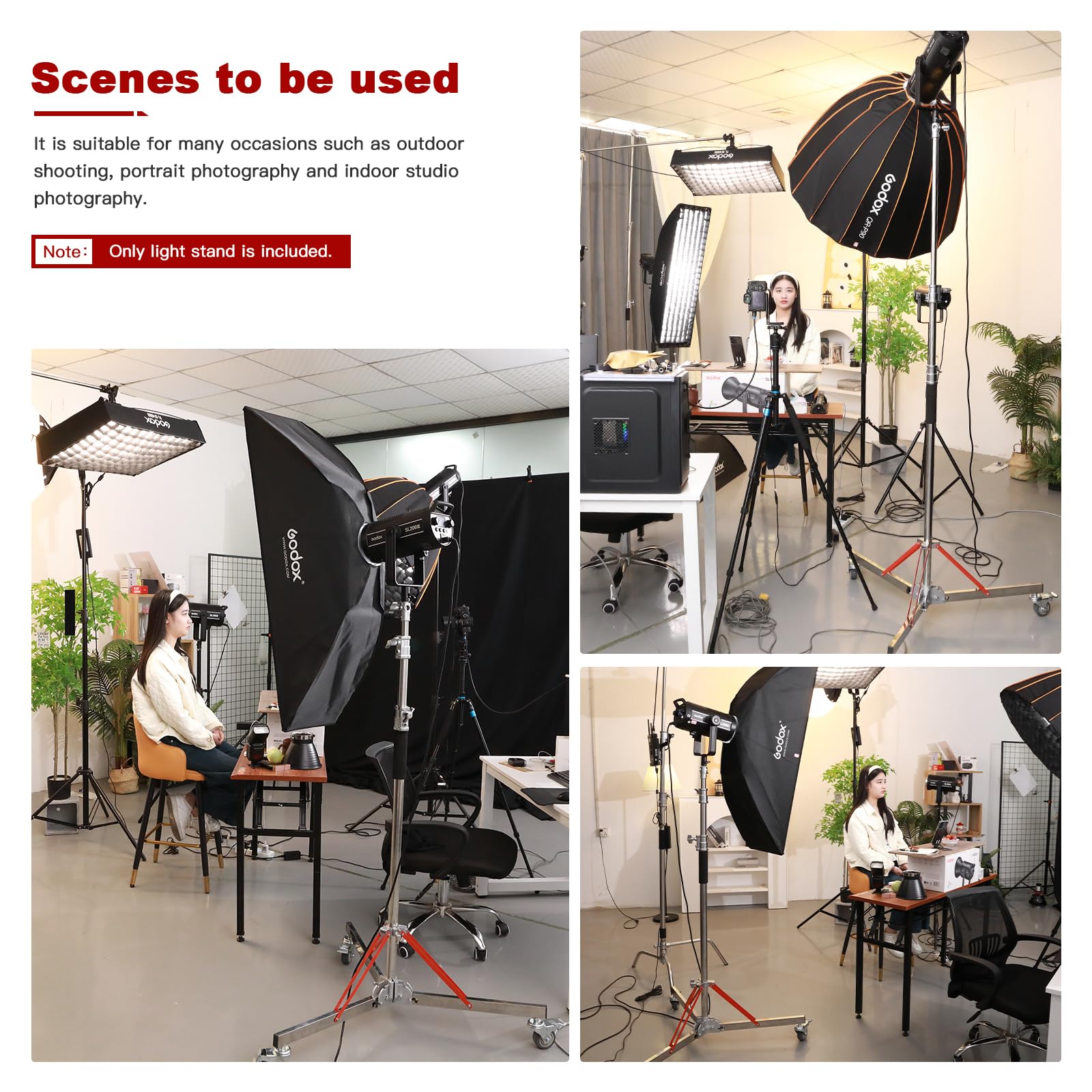 Professional Heavy Duty Light Stand with Wheels - 100% Stainless Steel Adjustable 130cm(4.3ft) to 305cm(10ft) Photography Stand Supports 30kg/66lb - Perfect for Studio Softbox, Monolight, Video Lighting (Silver) - Ideal for Photography Studios, Video Production, and Live Streaming Setups