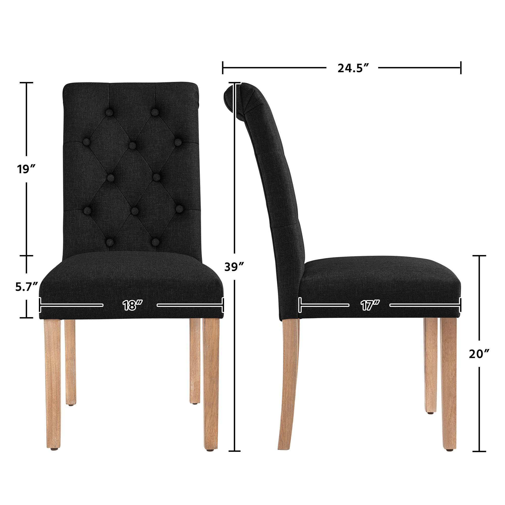 Yaheetech 4-Piece Tufted Dining Chairs Set - Modern Parsons Kitchen Chairs with Upholstered Fabric & Solid Wood Legs - Comfortable Padded Seats for Dining Room, Kitchen, Restaurant - Black (2-Pack)