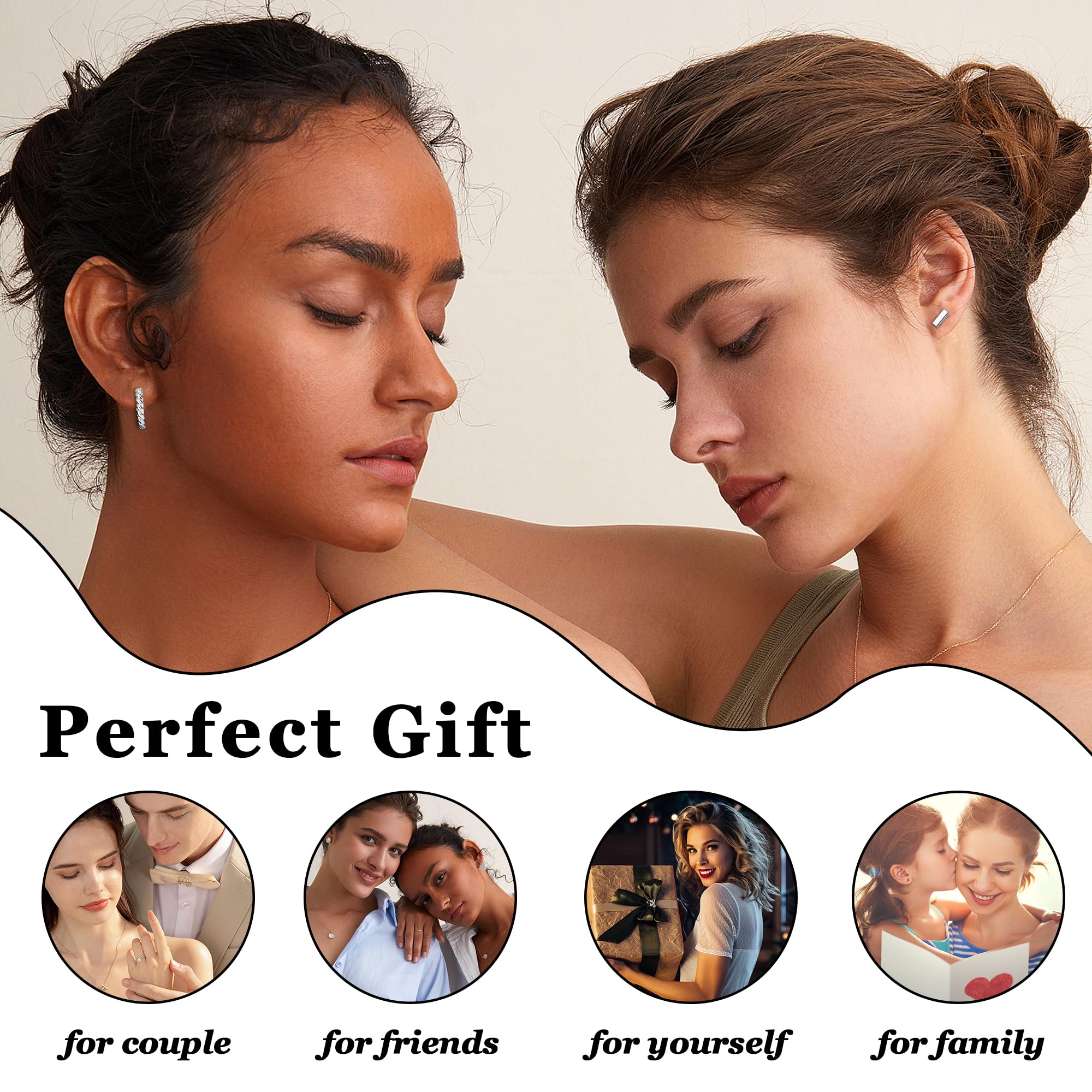JeweBella 13 Pairs Small Hypoallergenic Earrings Set for Women - Surgical Steel Hoop, Dangle, Stud & Cartilage Earrings with Heart Zirconia in Silver/Gold | Perfect for Daily Wear, Gifts & Special Occasions