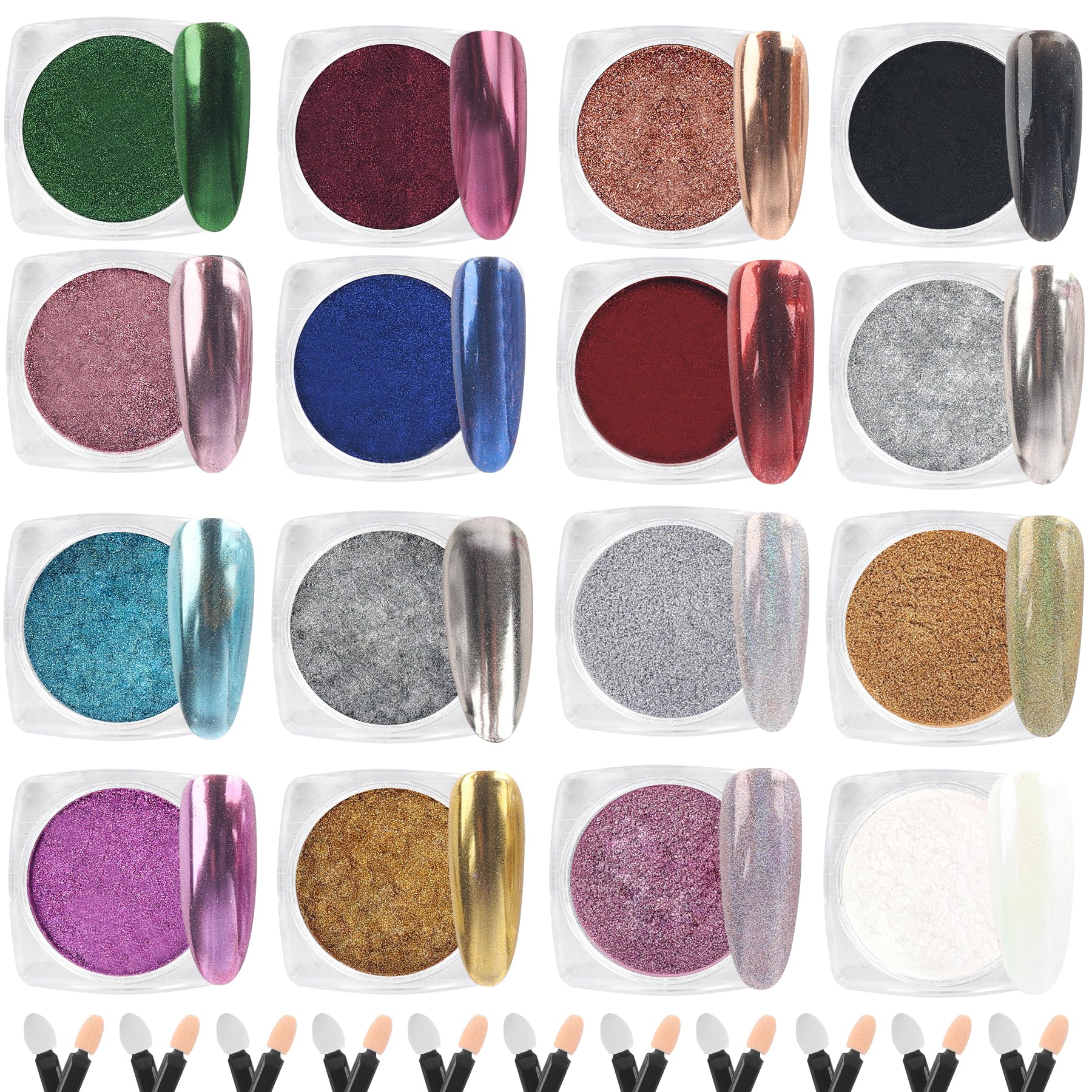 16 Colors Chrome Nail Powder Kit - Mirror Effect Metallic Glitter Powder for Nail Art, Resin Crafts & DIY Decoration (1g/Jar) | Perfect for Salon, Home Manicure & Creative Projects