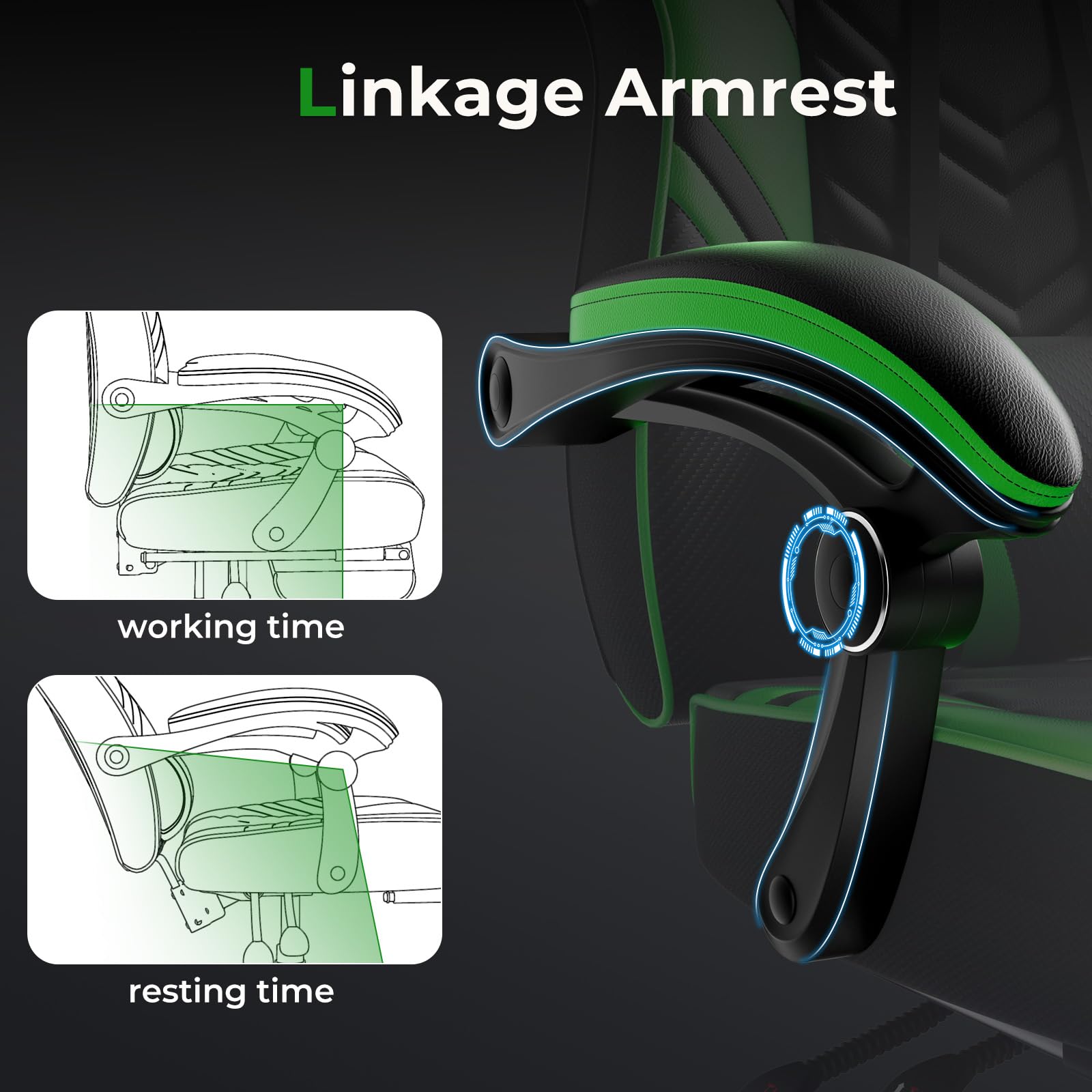 **POWERSTONE Gaming Chair - Ergonomic Racing Style PU Leather Computer Chair with Adjustable Lumbar Support & Footrest - Green - Perfect for Esports, Streaming & Office Work**