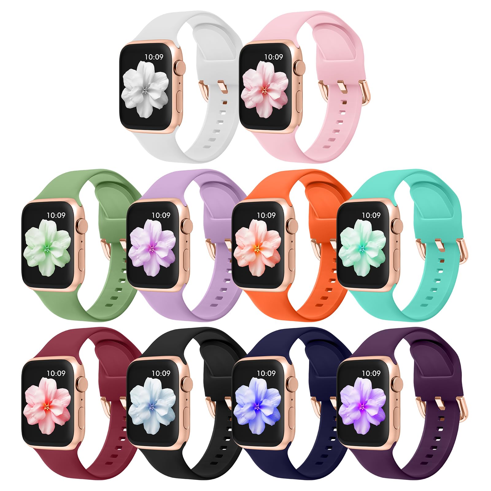 15-Pack Soft Silicone Sport Bands for Apple Watch Series 9/8/7/6/5/4/3/2/1/SE - Compatible with 38mm 40mm 41mm 42mm 44mm 45mm 49mm Models - Breathable & Durable Strap for Men & Women - Perfect for Workouts, Running & Daily Wear