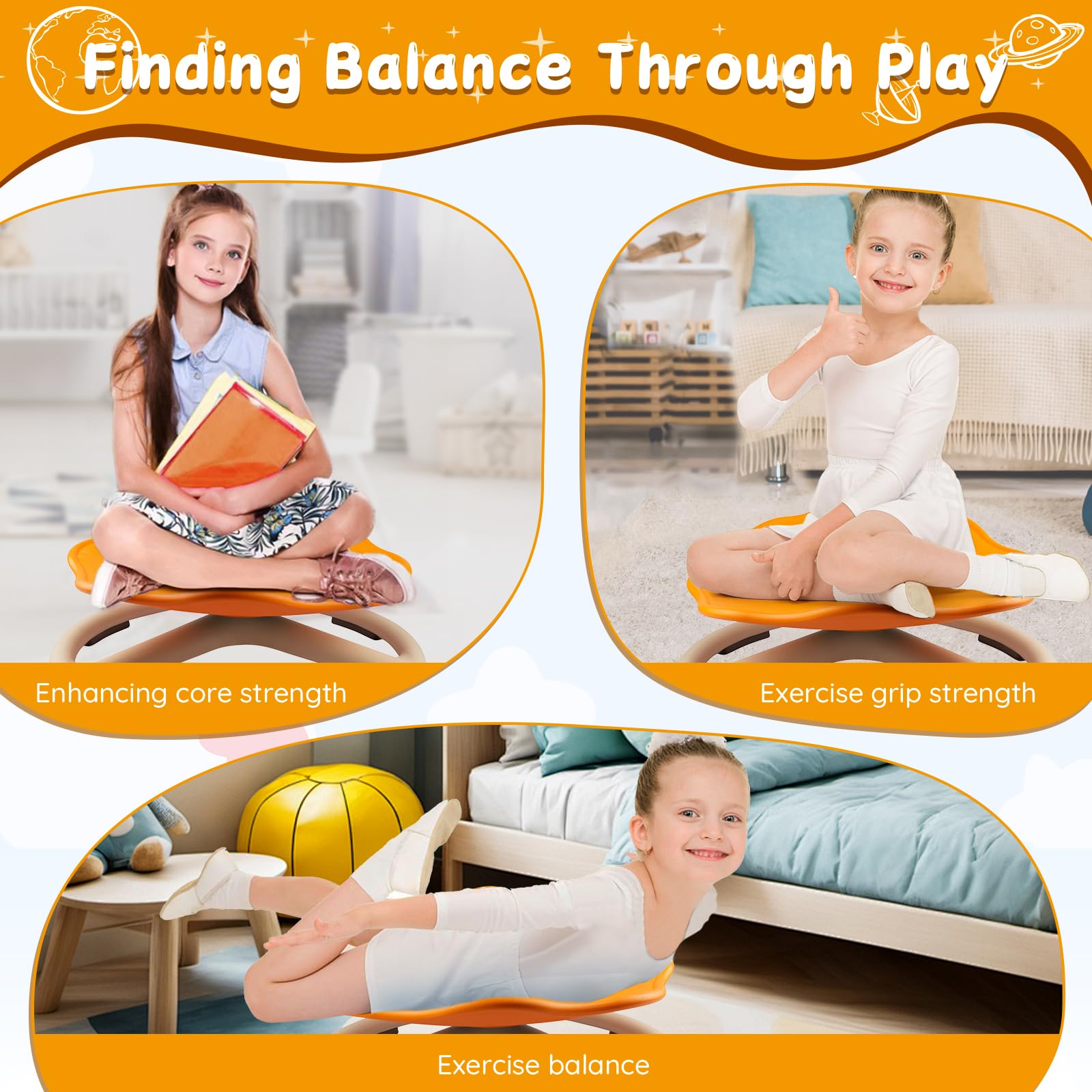 360° Rotating Sensory Spinner Chair for Kids Ages 3-8 - Anti-Slip Swivel Seat Toy for Autistic Children, Indoor/Outdoor Balance Training & Calming Play (Orange) - Perfect for Sensory Rooms, Classrooms & Home Therapy