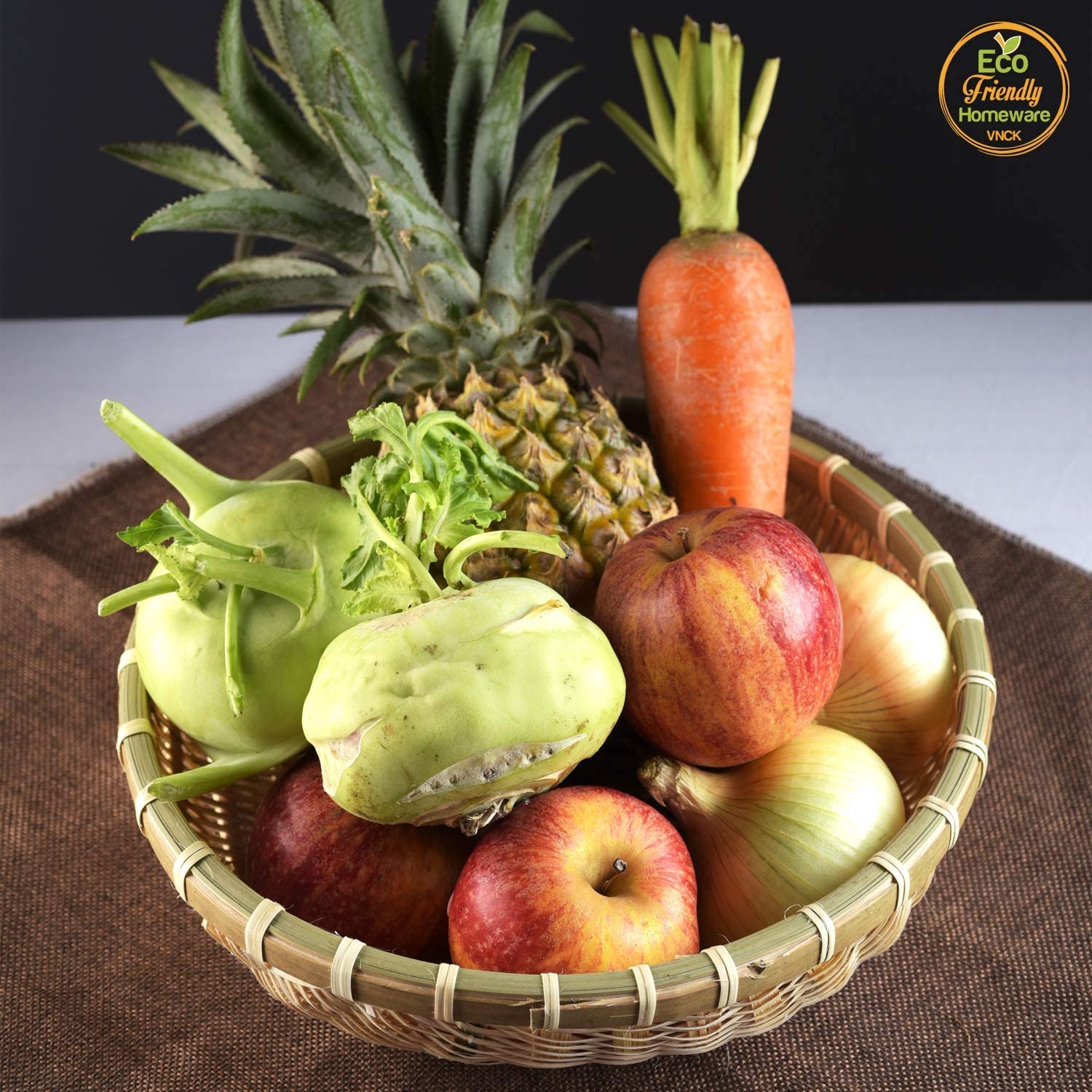 Natural Bamboo Fruit Basket for Kitchen - Handmade Woven Wall Decor for Drying Food, Fruits & DIY Storage | 32