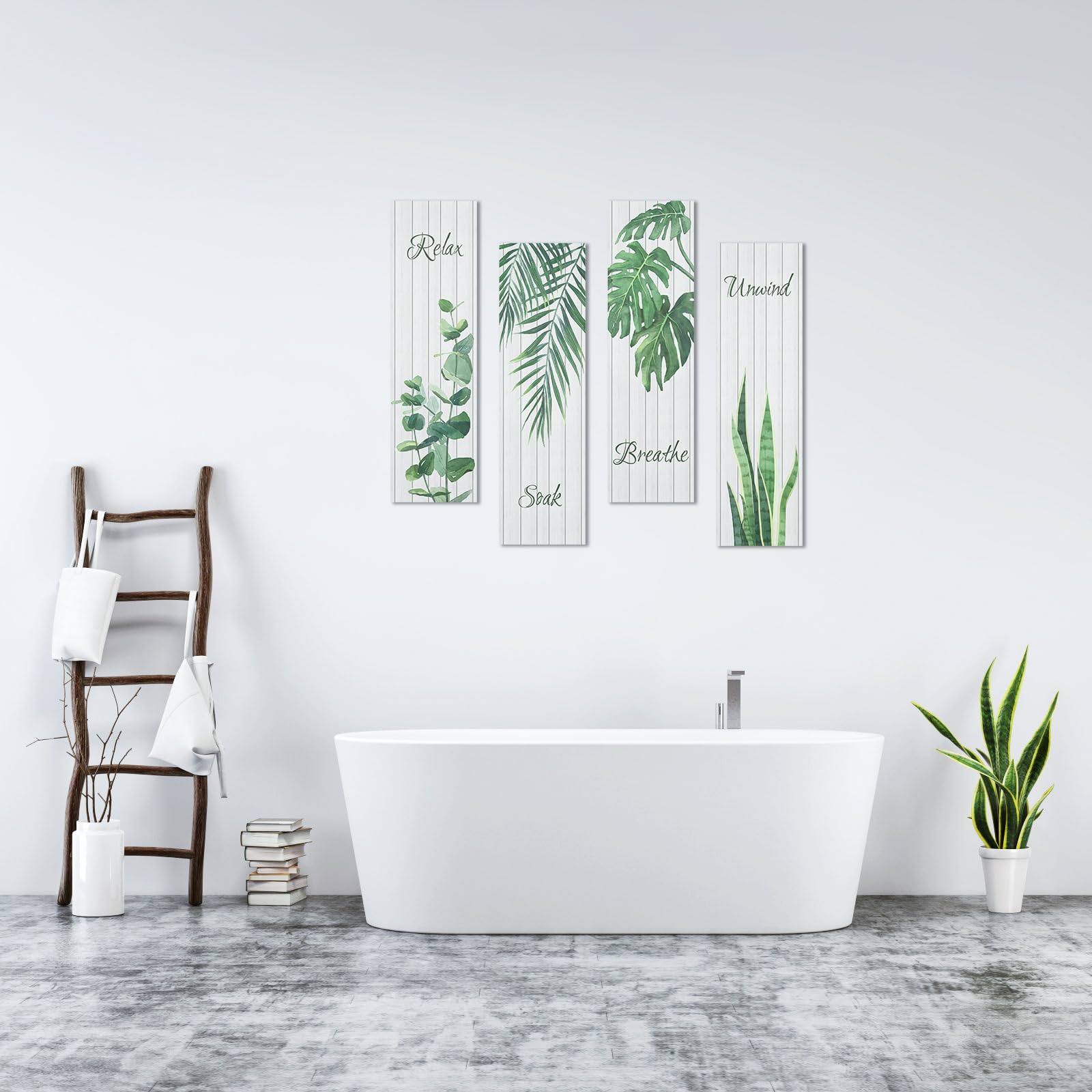 Rustic Farmhouse Bathroom Wall Art - 4 Pack Wooden Signs for Relaxing Soak & Decor
