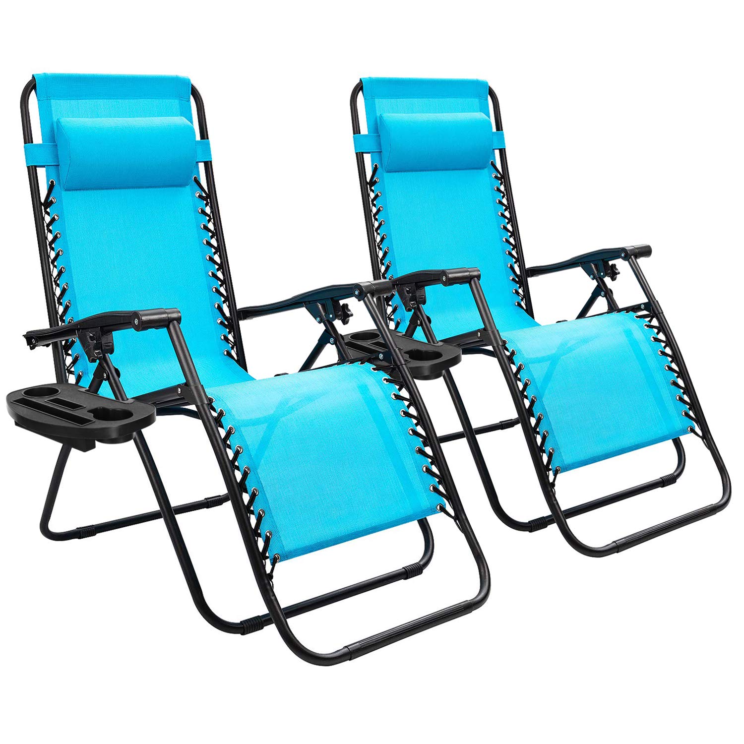 Devoko Patio Zero Gravity Chair - Adjustable Reclining Outdoor Lounge Chair with Pillow, Set of 2 (Blue) - Perfect for Poolside Relaxation, Backyard Lounging, and Beach Comfort