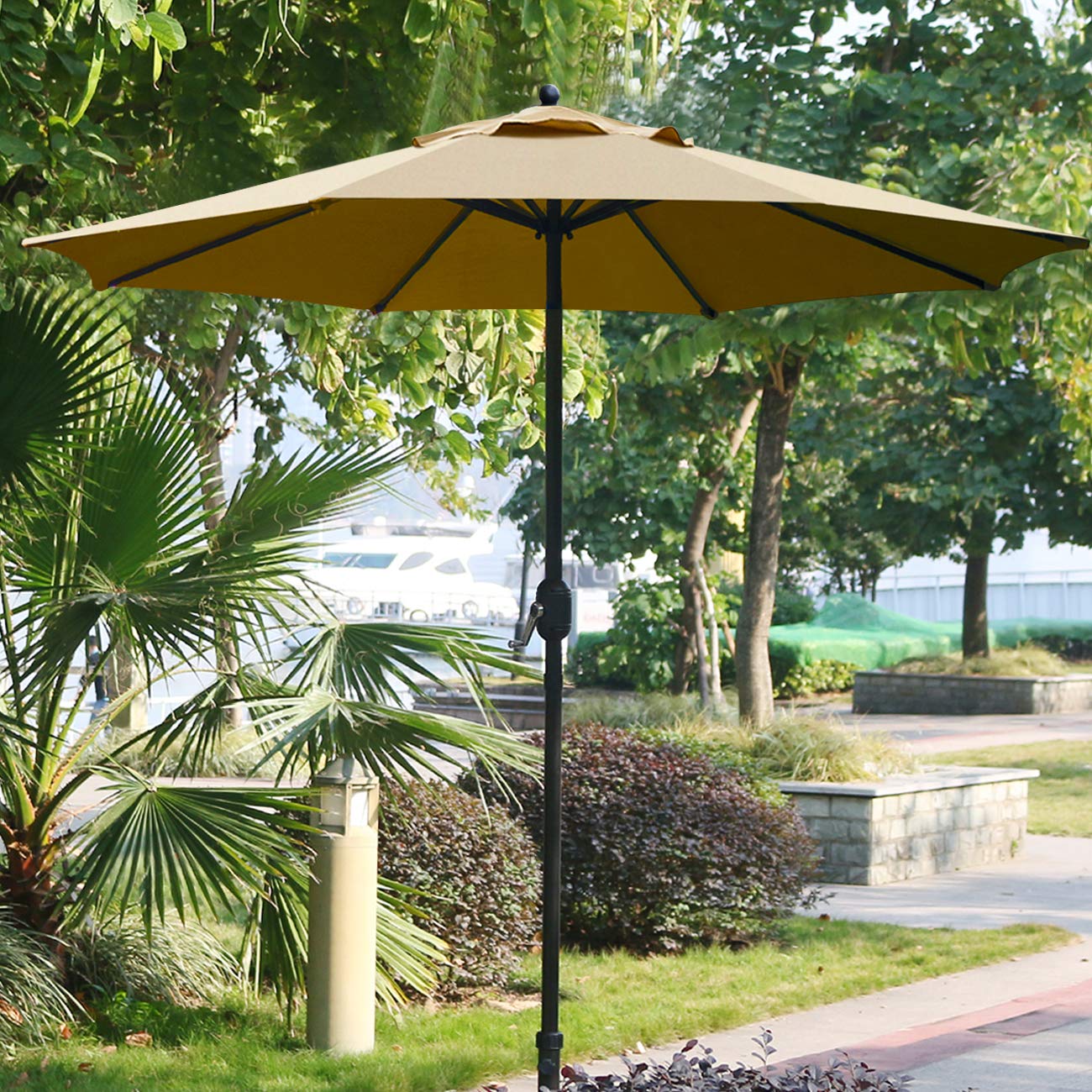 Sunnyglade 9Ft Outdoor Patio Umbrella with 8 Heavy-Duty Steel Ribs - Sand Color for Poolside, Backyard, Deck & Garden Shade