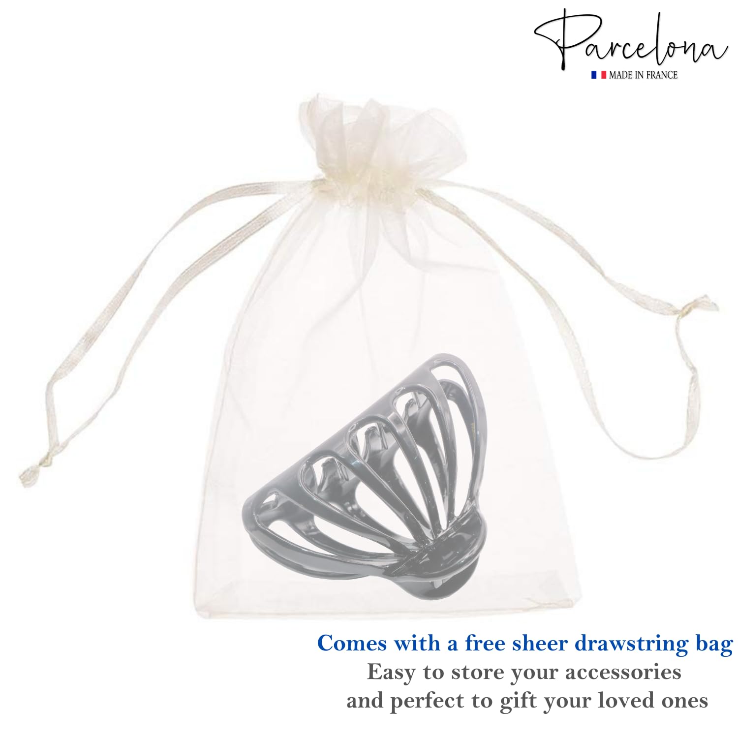French Octopus Black Wide Flat Teeth Hair Clip - Acetate Jaw Claw Bun Cover for Women | Perfect for Boho Hairstyles, Beach Waves & Updos