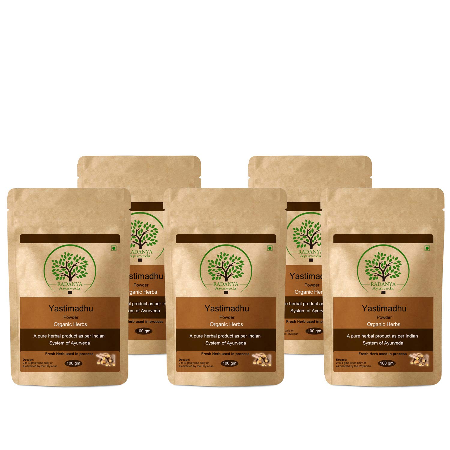 Organic Yastimadhu Powder (Licorice Root) - 100g Pure Natural Herbal Supplement - Pack of 5 - Supports Digestion & Immunity - Perfect for Tea, Smoothies & Ayurvedic Remedies