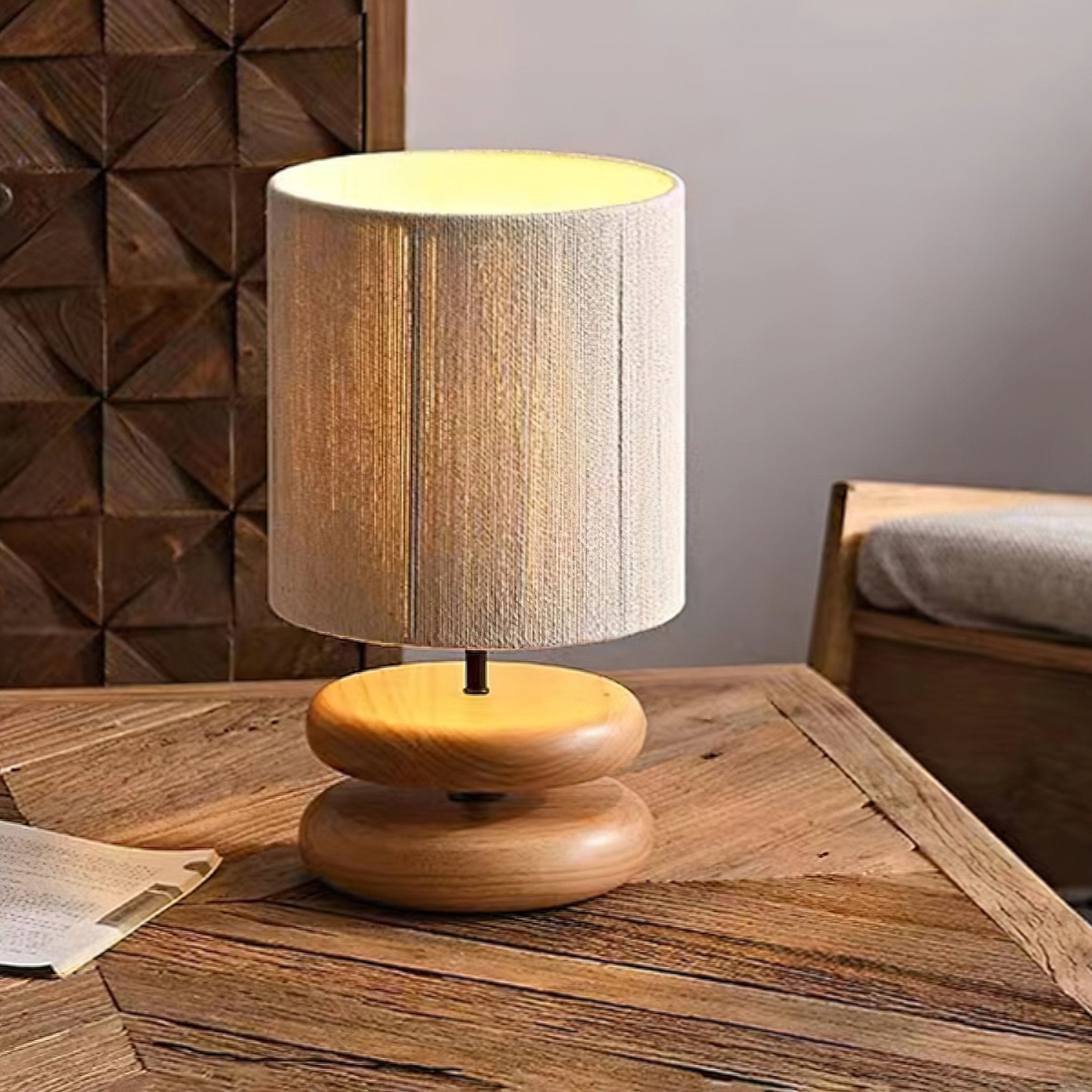 Modern Nora Wood Table Lamp - Handcrafted Solid Wood Nightstand Lamp with Fabric Shade for Bedroom, Living Room, Office - Warm Ambient Lighting for Home Decor