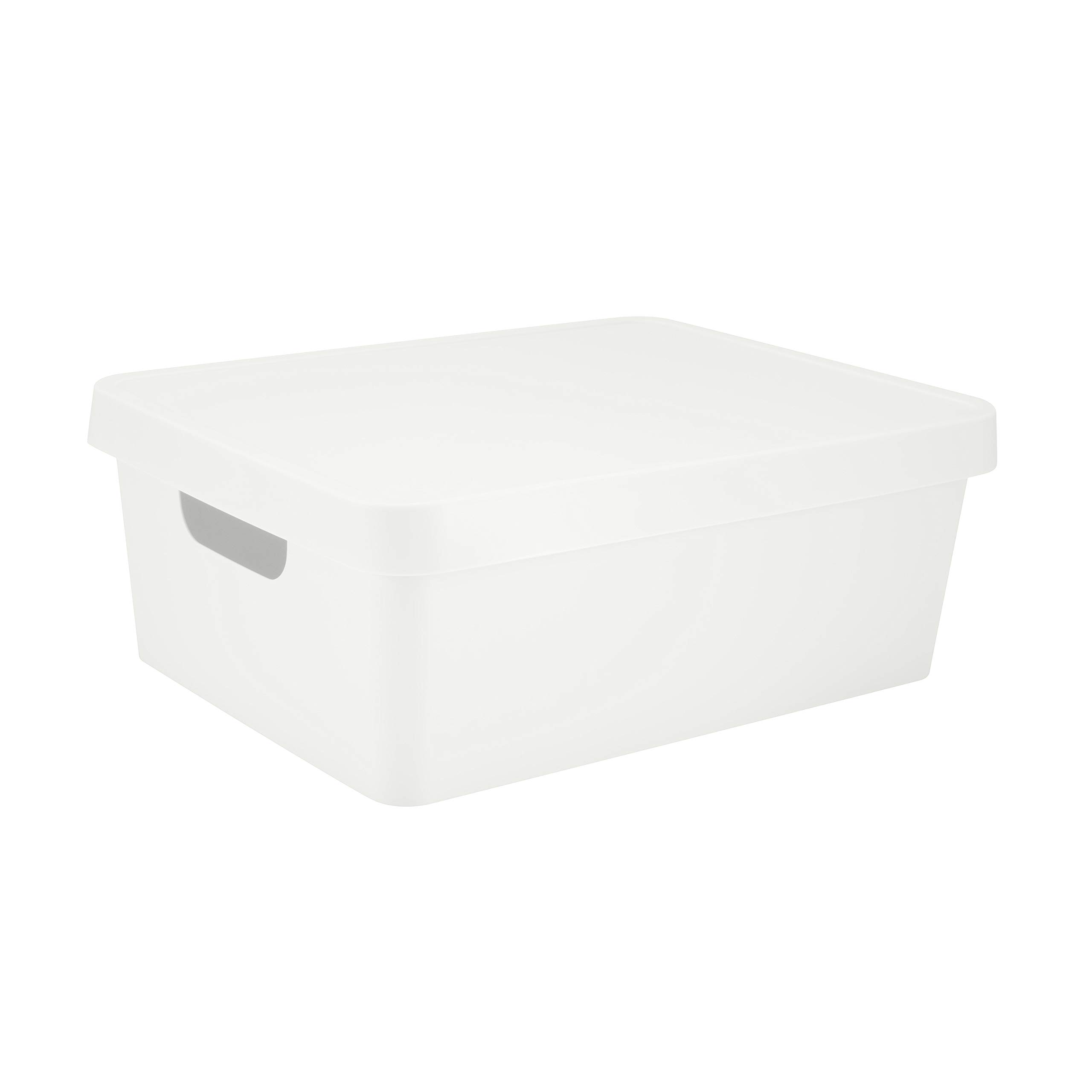 Simplify Medium Vinto Storage Box with Click-Tight Lid - Stackable Organizer for Home, Bathroom, Closet & Toys - White with 2 Handles - Perfect for Bedroom Storage & Kids' Room Organization