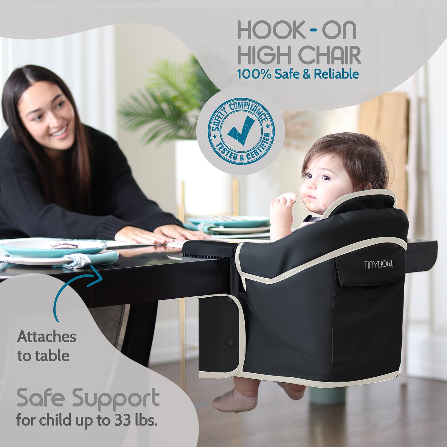 Portable Baby High Chair - Adjustable Faux Leather Hook-On Dining Seat for Infants & Toddlers | Secure Table Attachment for Travel, Restaurants & Home Use | Space-Saving Clip-On Feeding Chair