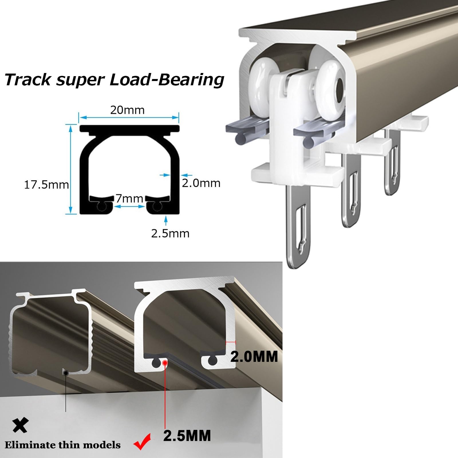 Heavy Duty Aluminum Curtain Track System - 50cm to 600cm Adjustable Length for Ceiling or Wall Mount | Smooth Slide Rails for Living Room, Office, Window & Room Divider | Perfect for Home Decor, Partition Spaces & Light Control