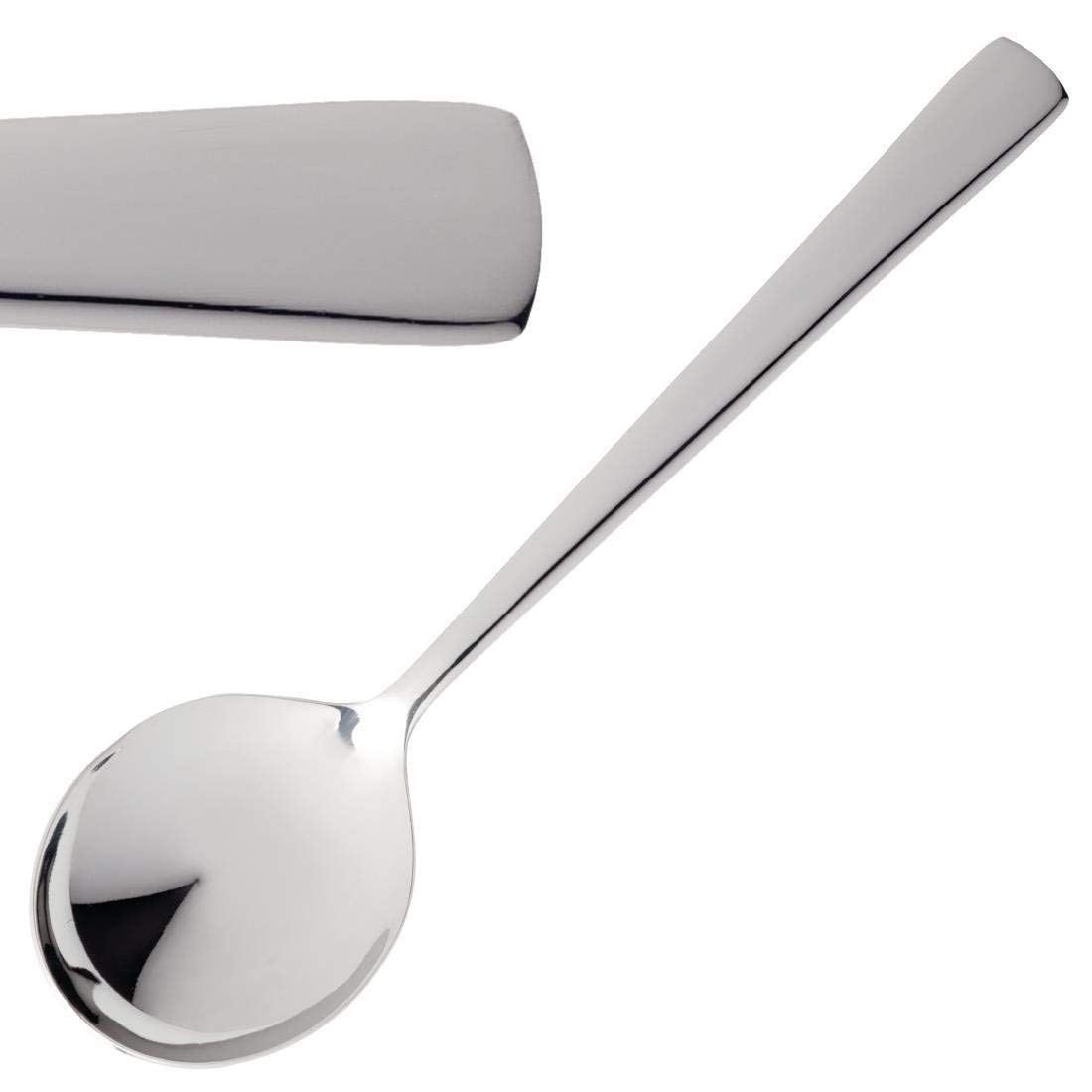 Premium Modern Soup Spoons Set of 12 - Stainless Steel Elegant Dining Utensils for Restaurant, Home Kitchen & Dinner Parties