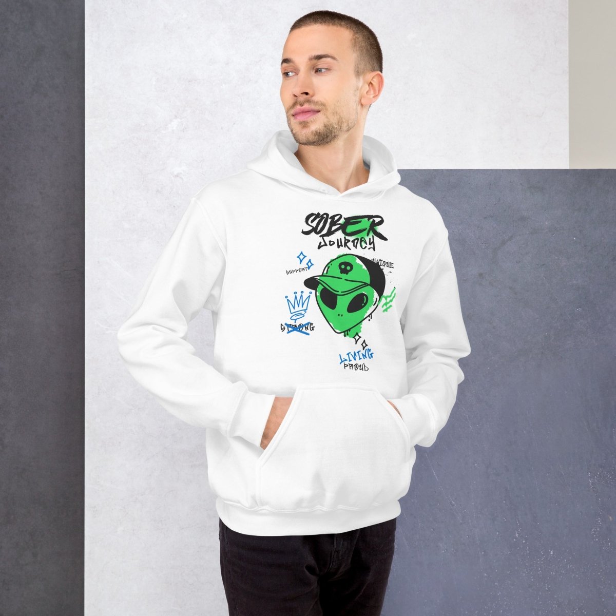 Alien Sober Journey Unisex Hoodie - Intergalactic Recovery Series | Space-Themed Comfort Wear for Addiction Recovery & Casual Streetwear
