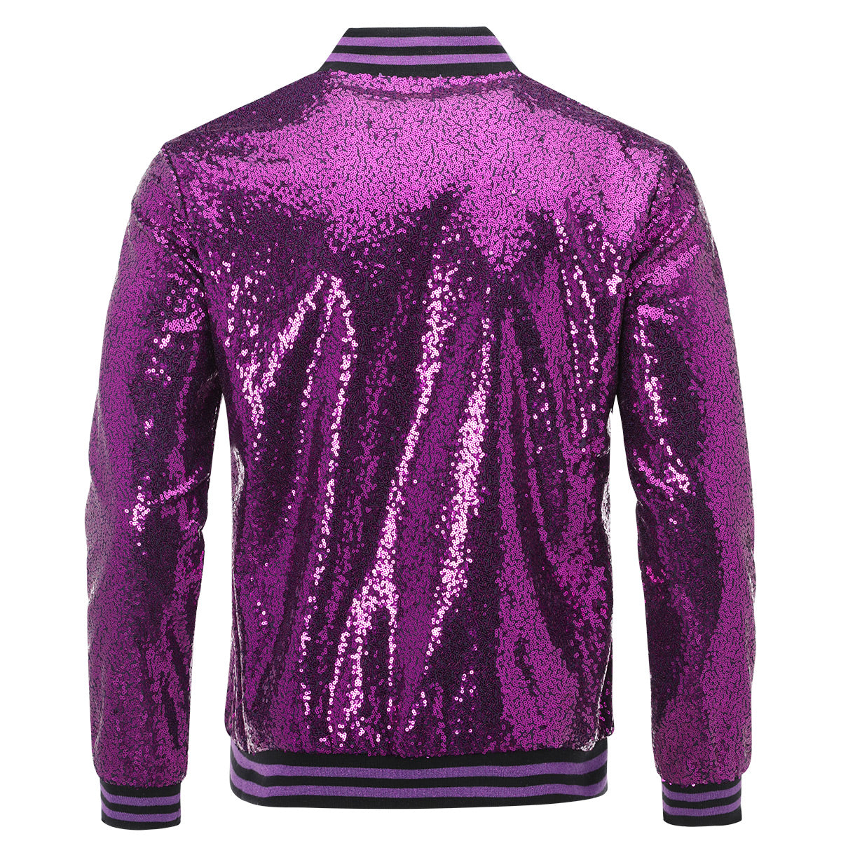 Sparkly Men's Purple Sequins Stand Collar Performance Jacket - Perfect for Stage Shows, Parties & Special Events