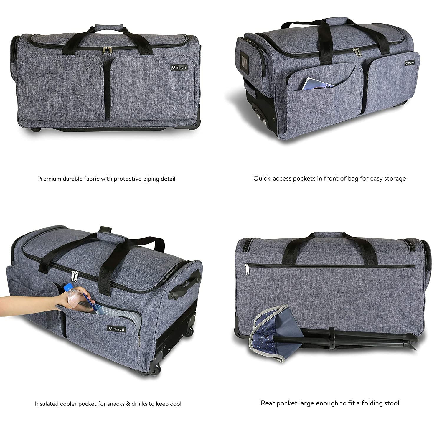 **Mavii 28-Inch Rolling Duffel Dance Bag with Lightweight Aluminum Garment Rack – Portable Wheeled Upright Luggage for Dance Competitions, Travel & Performances – Easy Assembly, Heathered Gray**    *(Use Cases: Perfect for dancers, performers, and travelers needing organized storage and wrinkle-free garment transport.)*