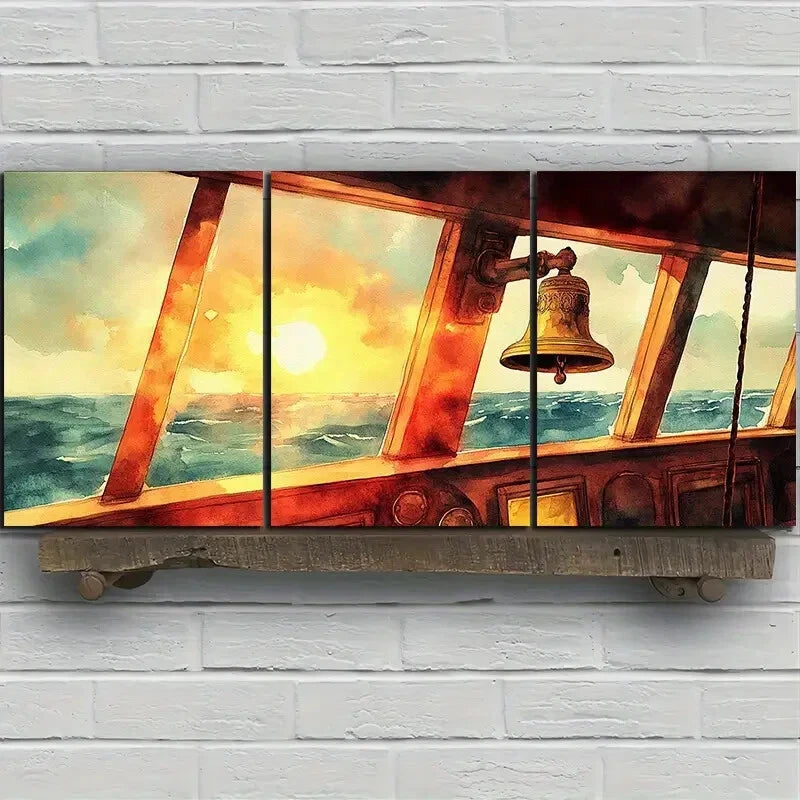 3-Piece Sunrise Metal Wall Art Print - Nautical Ship Corner Decor - Ready to Hang for Living Room, Bedroom or Office