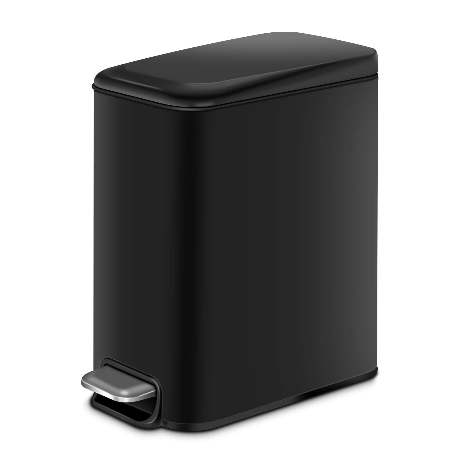 Compact 5L/1.3Gal Rectangular Bathroom Trash Can with Soft Close Lid & Foot Pedal - Slim Black Waste Bin for Bathroom, Bedroom, Office - Removable Inner Basket for Easy Cleaning - Perfect for Small Spaces & Modern Decor