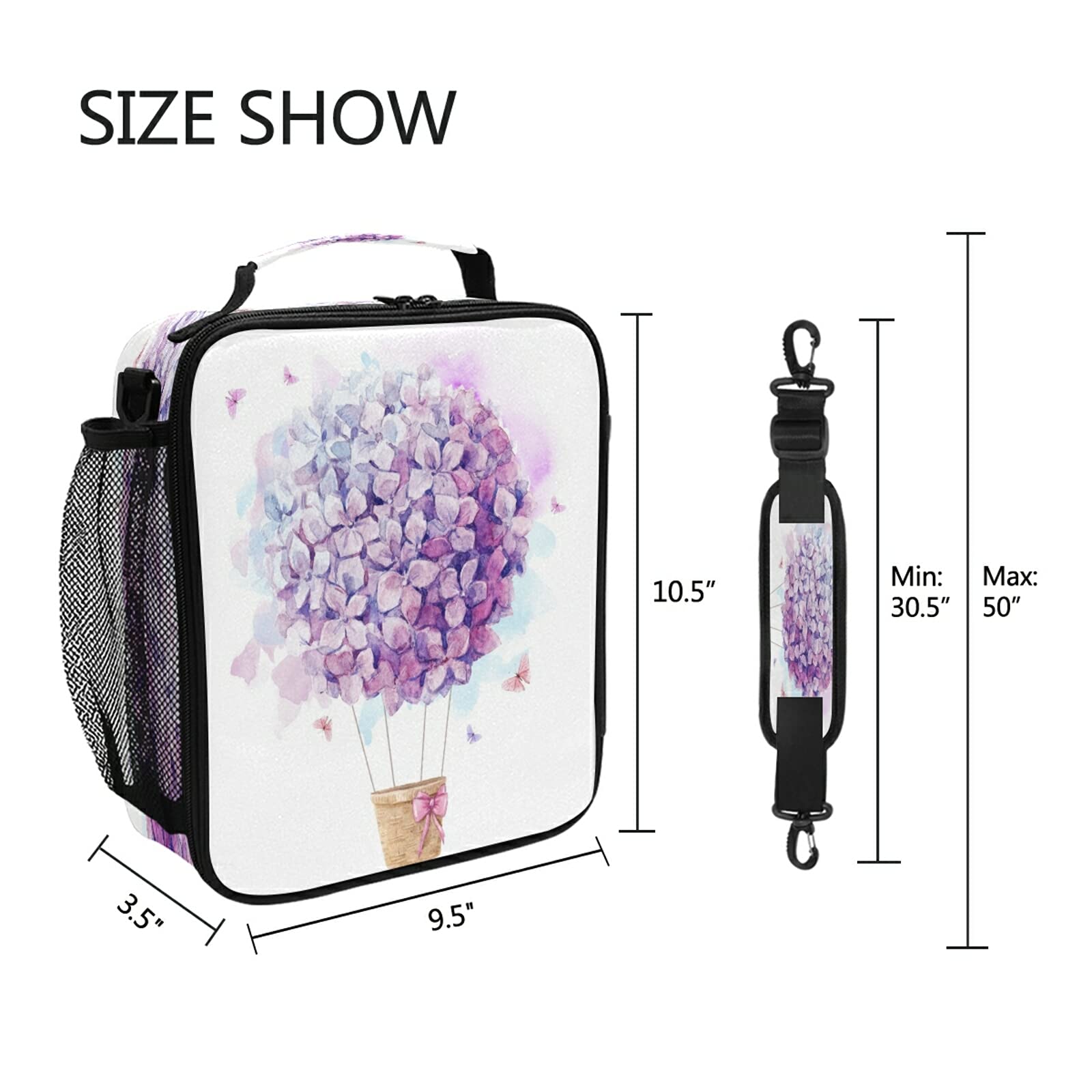 **Purple Balloon Hydrangea Insulated Lunch Bag for Women & Teens - Leakproof Cooler Tote with Shoulder Strap - Perfect for School, Office, Work, Picnics & Outdoor Meals**