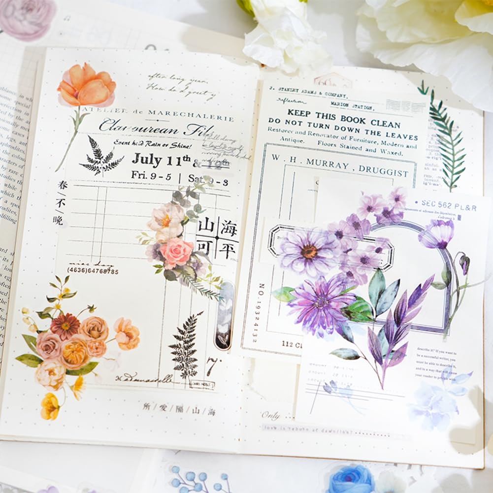 Autumn Flower Stickers 100pcs - Scrapbooking, DIY Crafts for Journals & Planners