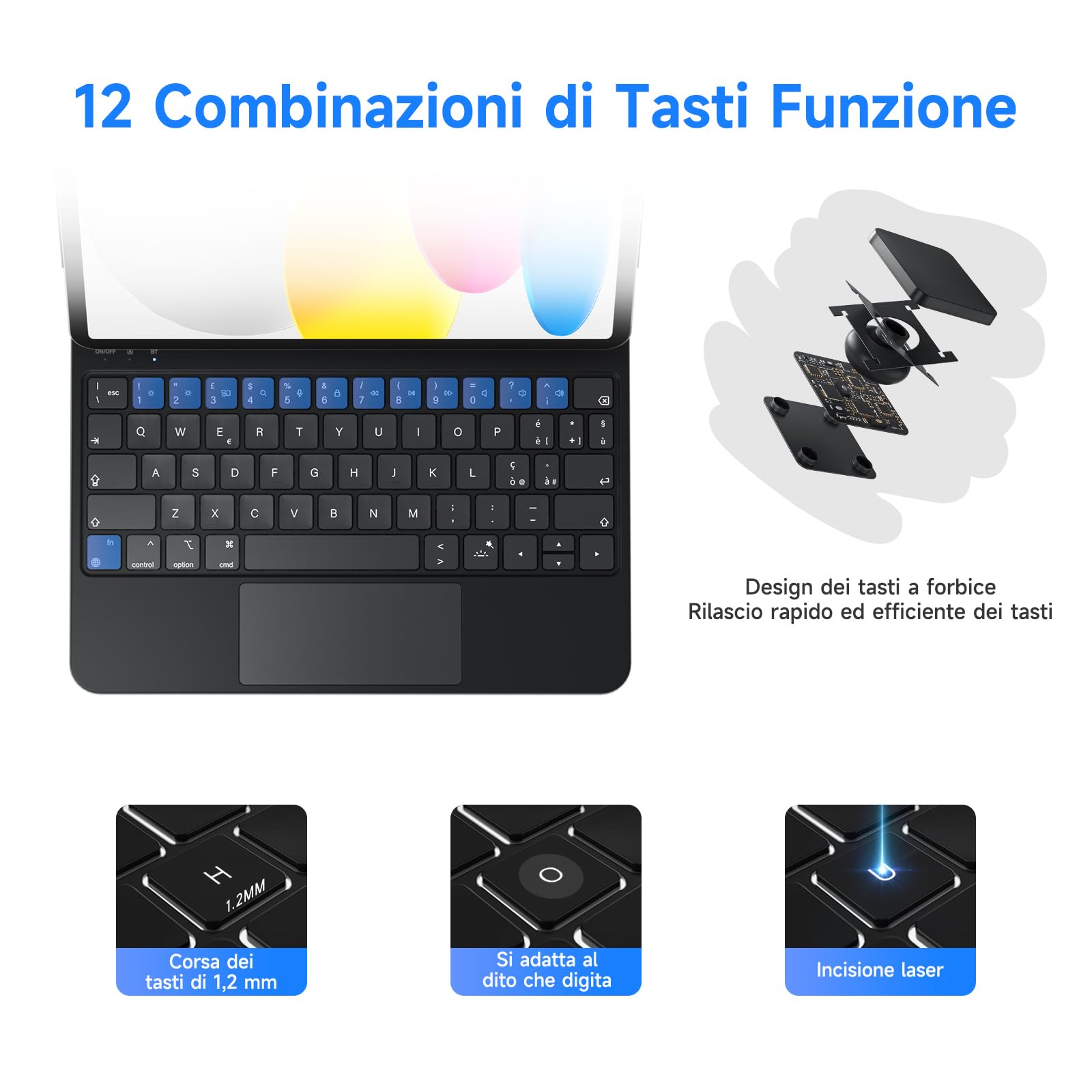 Magnetic Keyboard Case for iPad 10th/11th Gen (2022, 2025 A16) - Multi-Touch Trackpad, 7-Color Backlit, Italian Layout, Protective Cover - Perfect for Work, Study & Travel (Black)