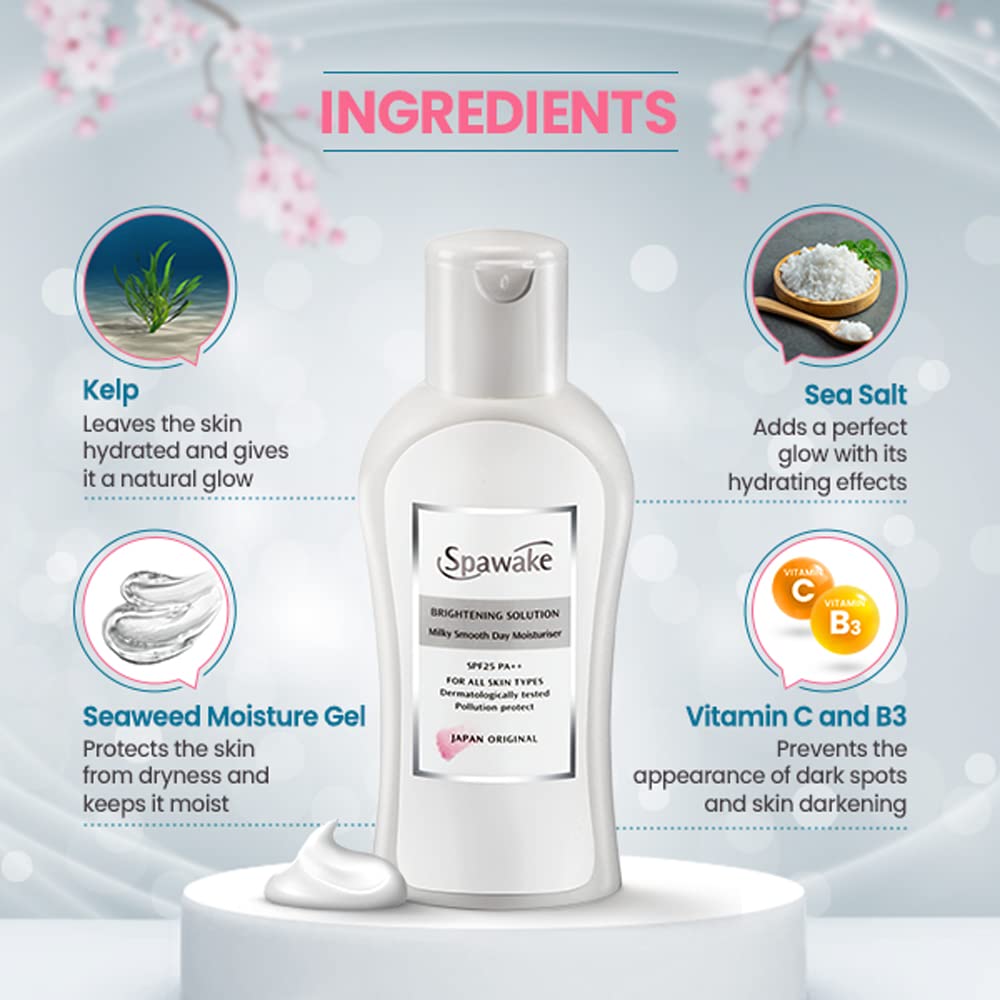 Spawake Vitamin C Face Moisturizer with SPF 25/PA++ - Brightening & Hydrating Milky Lotion (40ml) | Day & Night Use for Glowing Skin | Perfect for Dry & Dull Skin Types