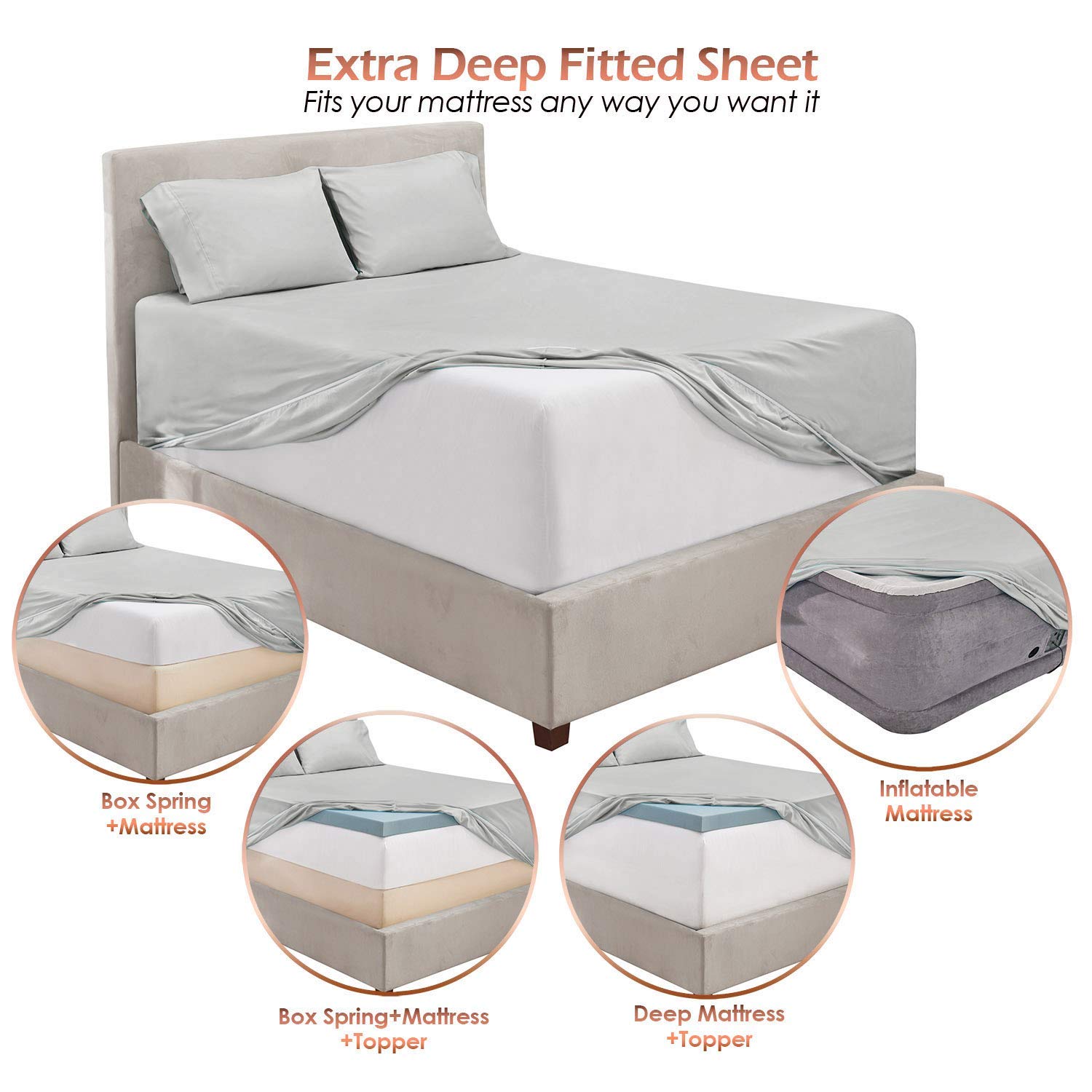 Luxury 800 Thread Count 100% Cotton 6-Piece Bed Sheet Set - Super Soft Sateen Weave Deep Pocket (15