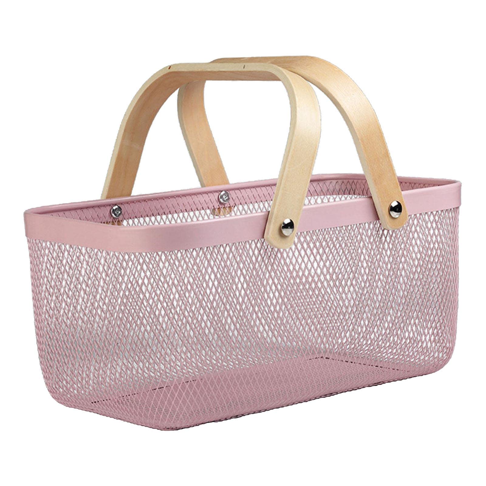 Gazechimp Metal Mesh Storage Basket - Multifunctional Organizer for Food, Vegetables, Bread & Desserts | Perfect for Kitchen, Pantry, Hiking & Guest Rooms (Pink)