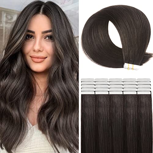 20pcs 22 Inch 50g Remy Tape in Hair Extensions - Dark Brown Silky Straight Human Hair for Natural Look | Perfect for Daily Wear, Parties & Special Occasions