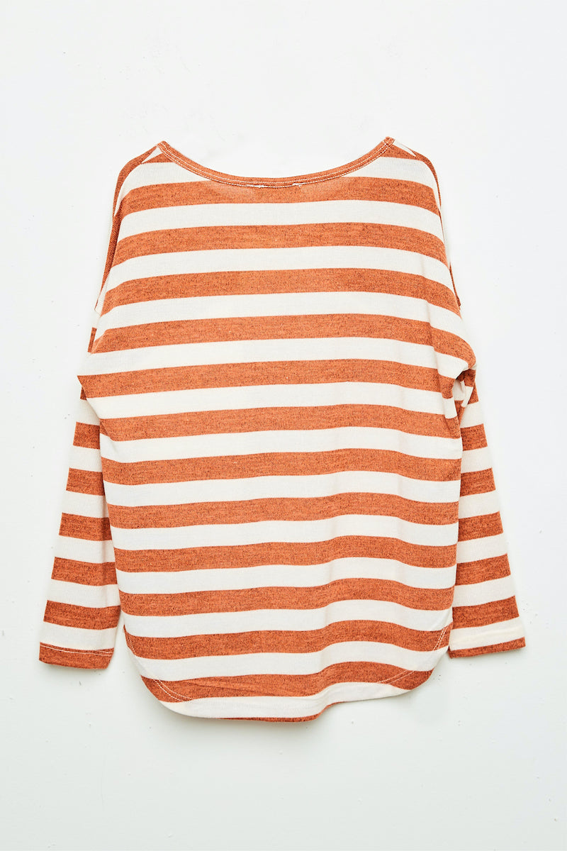 Drop Shoulder Stripe Knit Top for Women - Casual Long Sleeve T-Shirt with Striped Pattern - Perfect for Fall Outfits, Layering & Everyday Wear