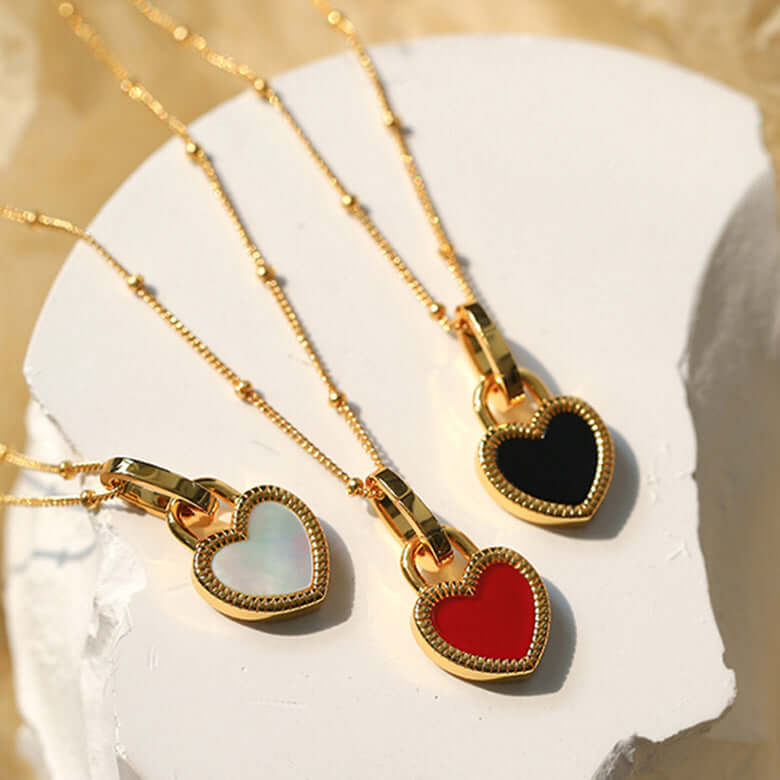 18K Gold Double Sided Heart Pendant Necklace for Women - Elegant Layering Jewelry Gift for Valentine's Day, Anniversary & Special Occasions