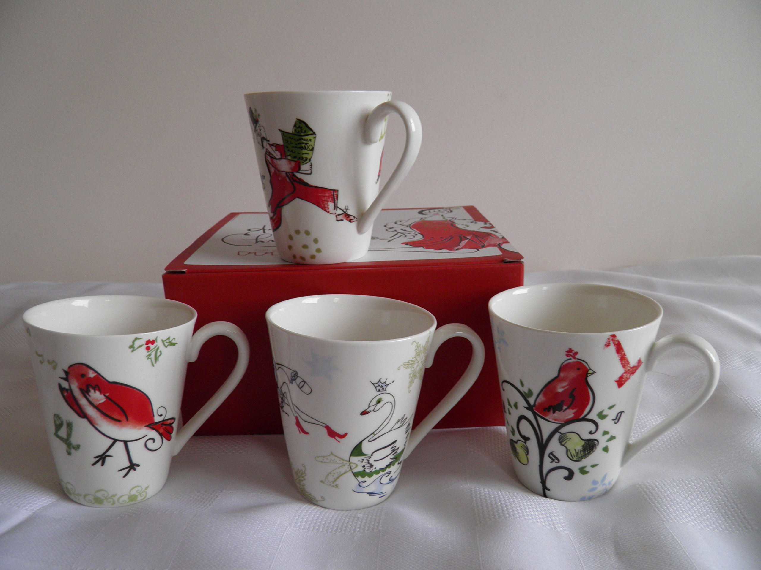 12 Days of Christmas 12 oz Coffee Mugs Set of 4 - Holiday Themed Ceramic Cups for Hot Cocoa, Tea & Coffee - Perfect for Christmas Gifts, Office Parties & Cozy Winter Mornings