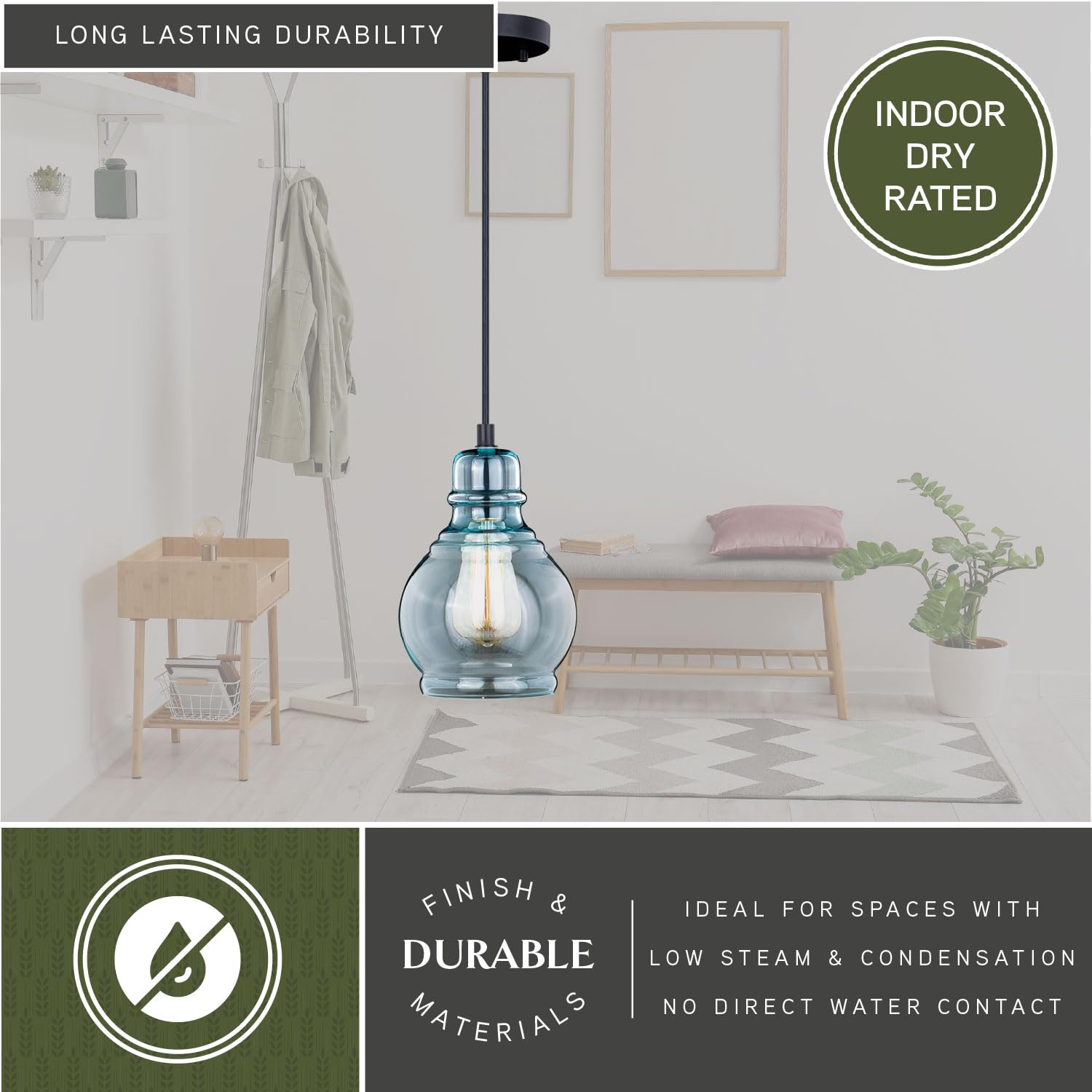 VAXCEL Millie Jar Mini Pendant Light - Oil Rubbed Bronze Finish with Smoke Blue Glass - Farmhouse Kitchen Island Lighting - Perfect for Dining Room, Breakfast Nook & Rustic Home Decor