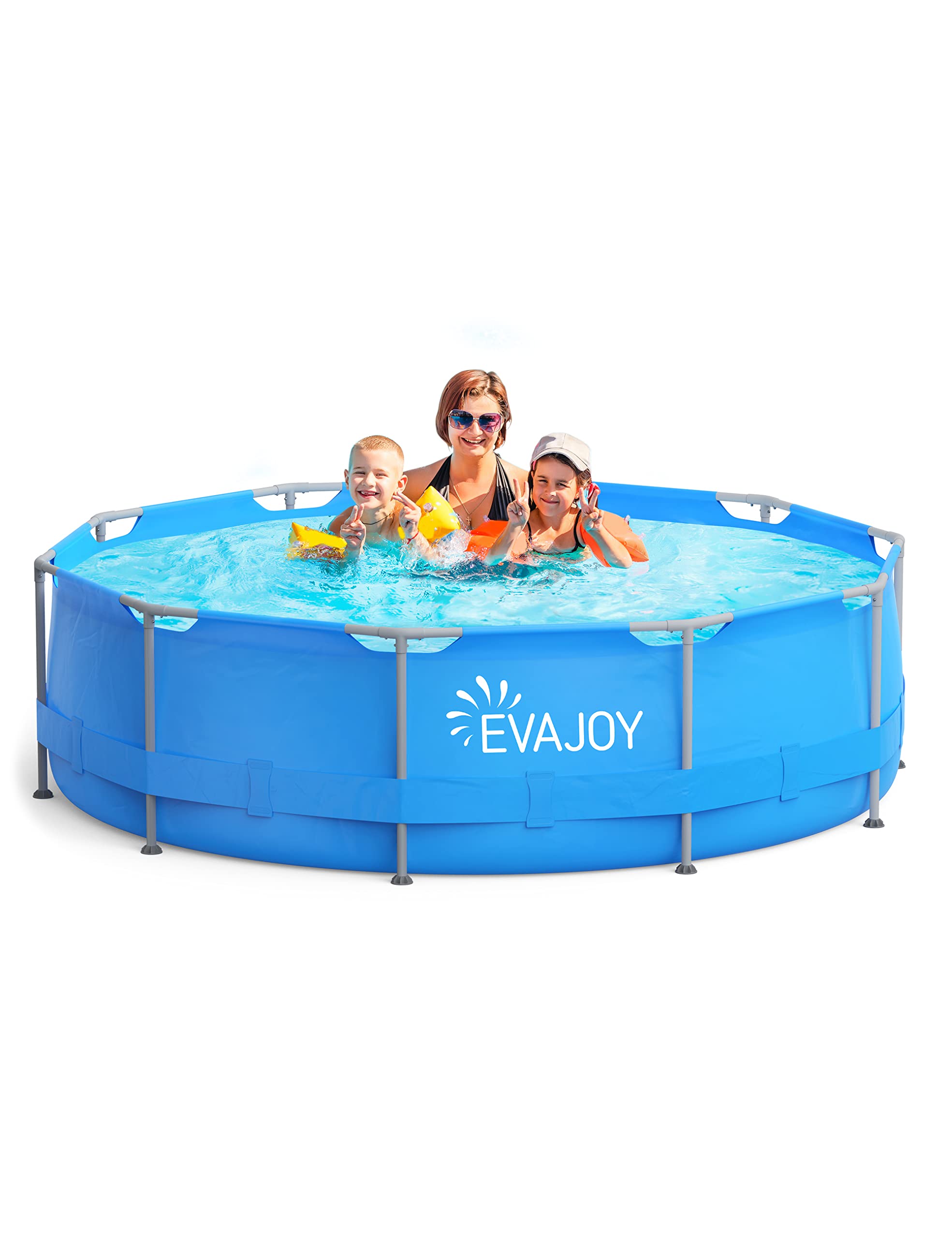 EVAJOY 12ft x 30in Metal Frame Above Ground Swimming Pool - Heavy-Duty Steel Frame & PVC Material for Backyard, Garden, Lawn - Easy Setup Outdoor Round Pool for Family Fun, Summer Parties & Kids Play