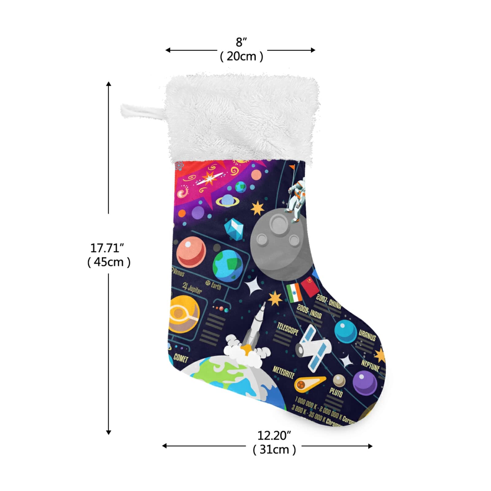 2 Pack Christmas Stockings - Cosmic Space Galaxy Planets Design (Pluto, Venus, Mars, Jupiter) - 18