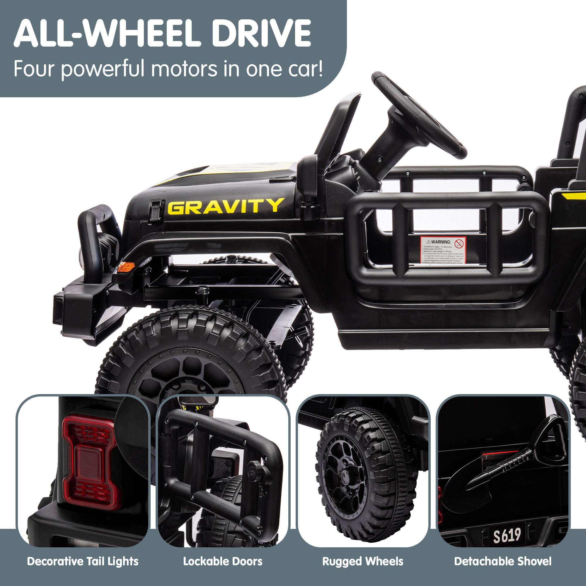 12V Kids Electric Ride On Jeep Toy Car - Black | Off-Road Adventure Vehicle for Boys & Girls | Outdoor Play, Backyard Fun, Birthday Gift