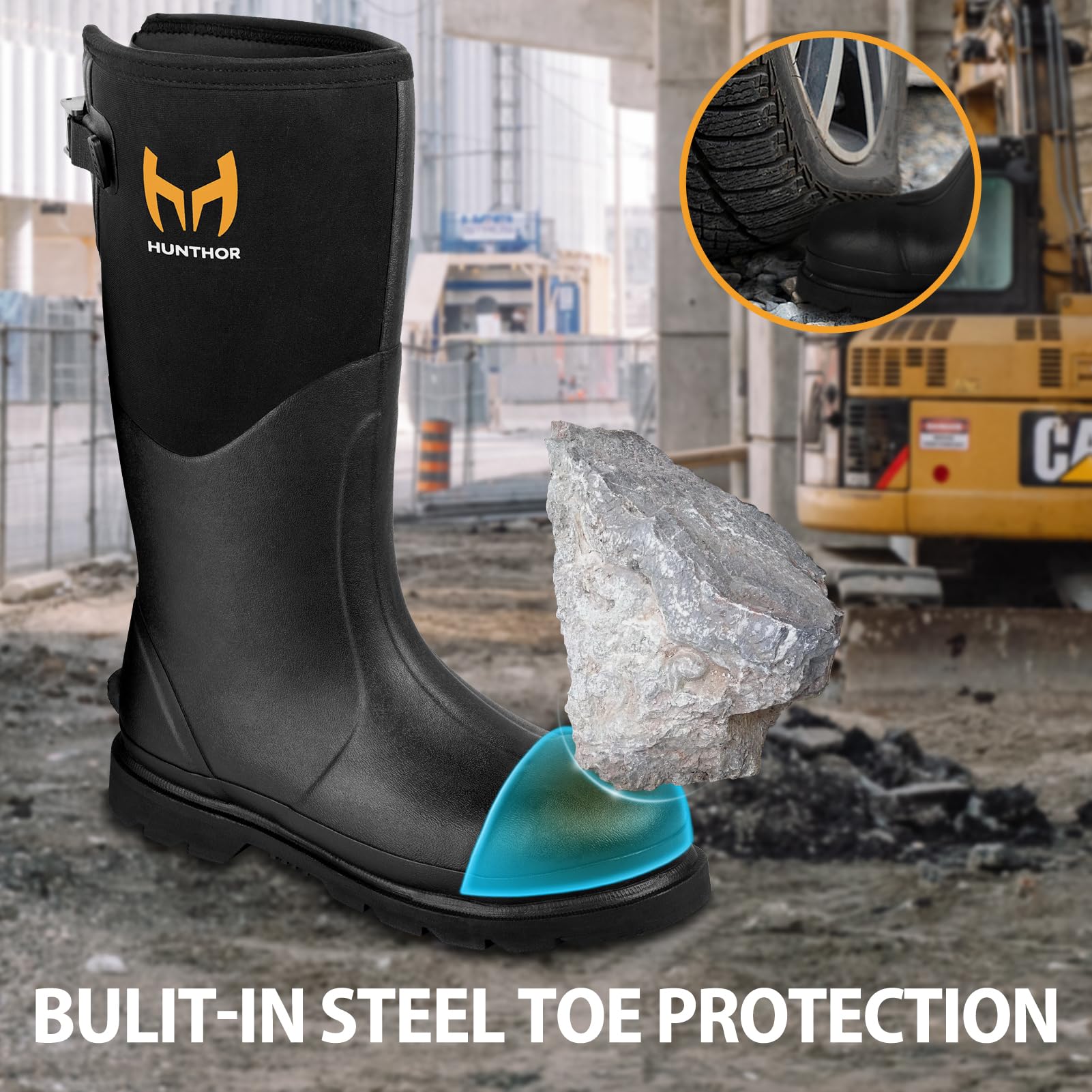 Steel Toe Rubber Work Boots - Waterproof, Insulated 6mm Neoprene Hunting Boots with Puncture-Proof Shank for Men | Farming, Construction, Gardening, Fishing & Outdoor Work | Durable Safety Footwear for Harsh Conditions (Sizes 6-14)