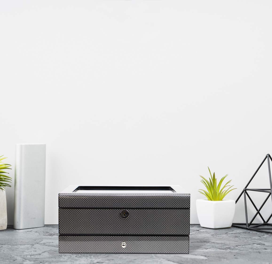 Luxury Carbon Fiber Watch & Cufflink Jewelry Box Set - Elegant Gift for Men, Wedding, Anniversary & Special Occasions - Perfect for Displaying Watches and Cufflinks in Style